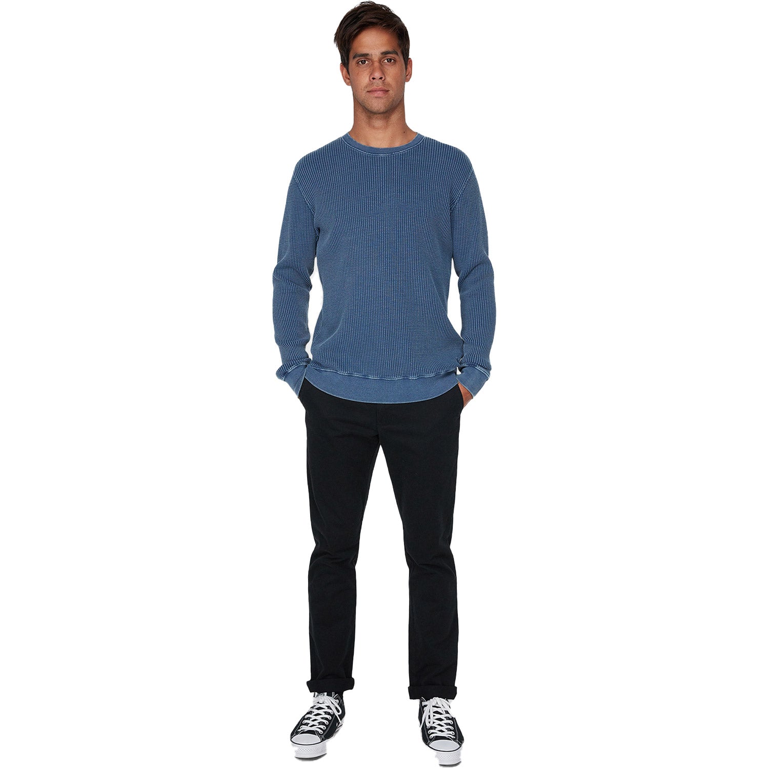 Rvca Carded Waffle Crew Seattle Blue