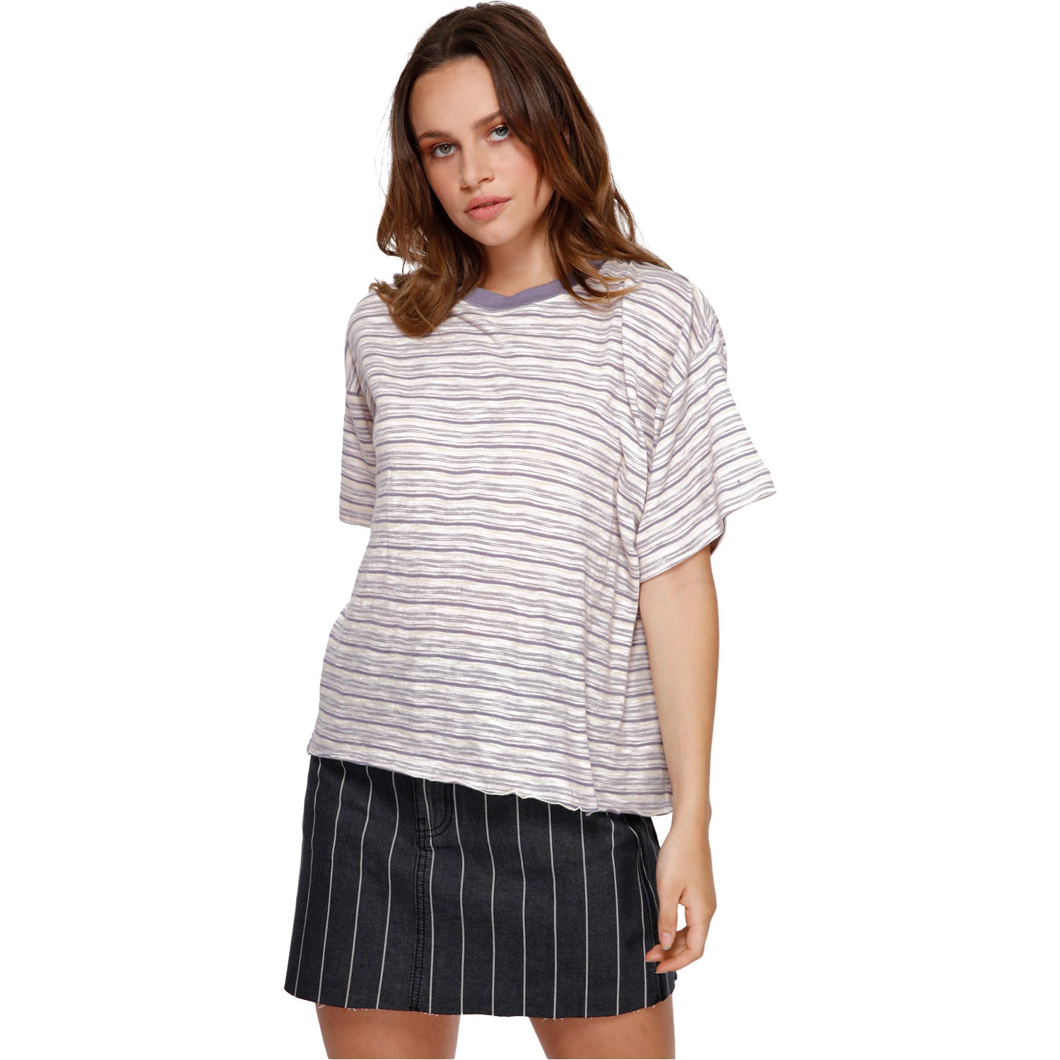RVCA Fozzy Stripe Short Sleeve Tee Jacaranda Purple
