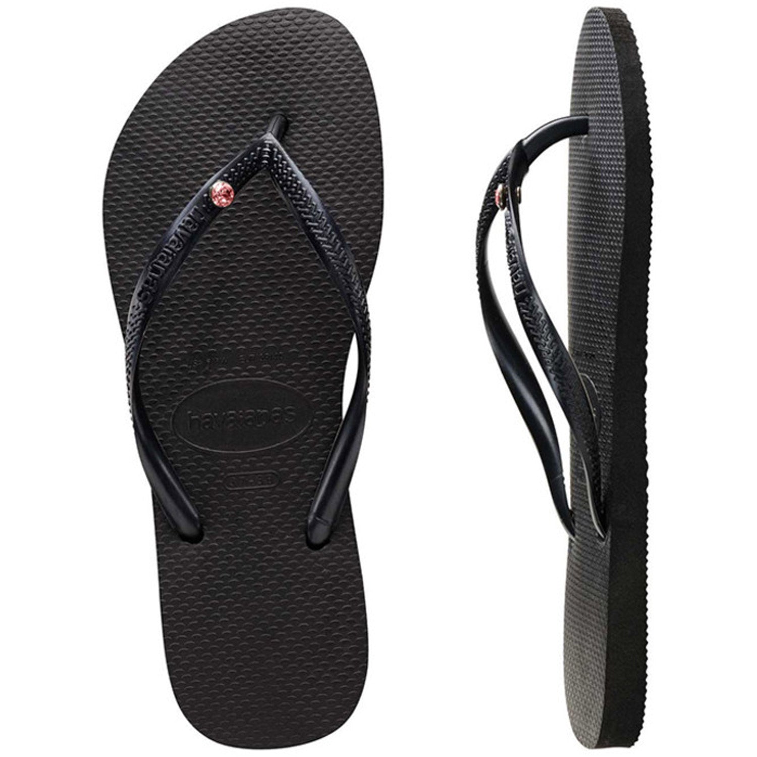 Slim Coloured Crystal Thongs Black Light Rose