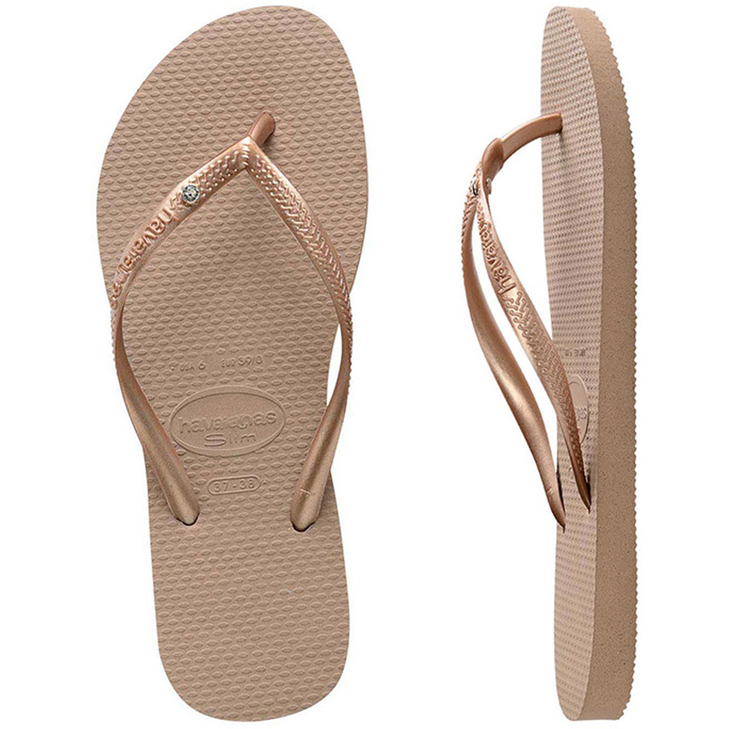 Slim Crystal Thongs Rose Gold