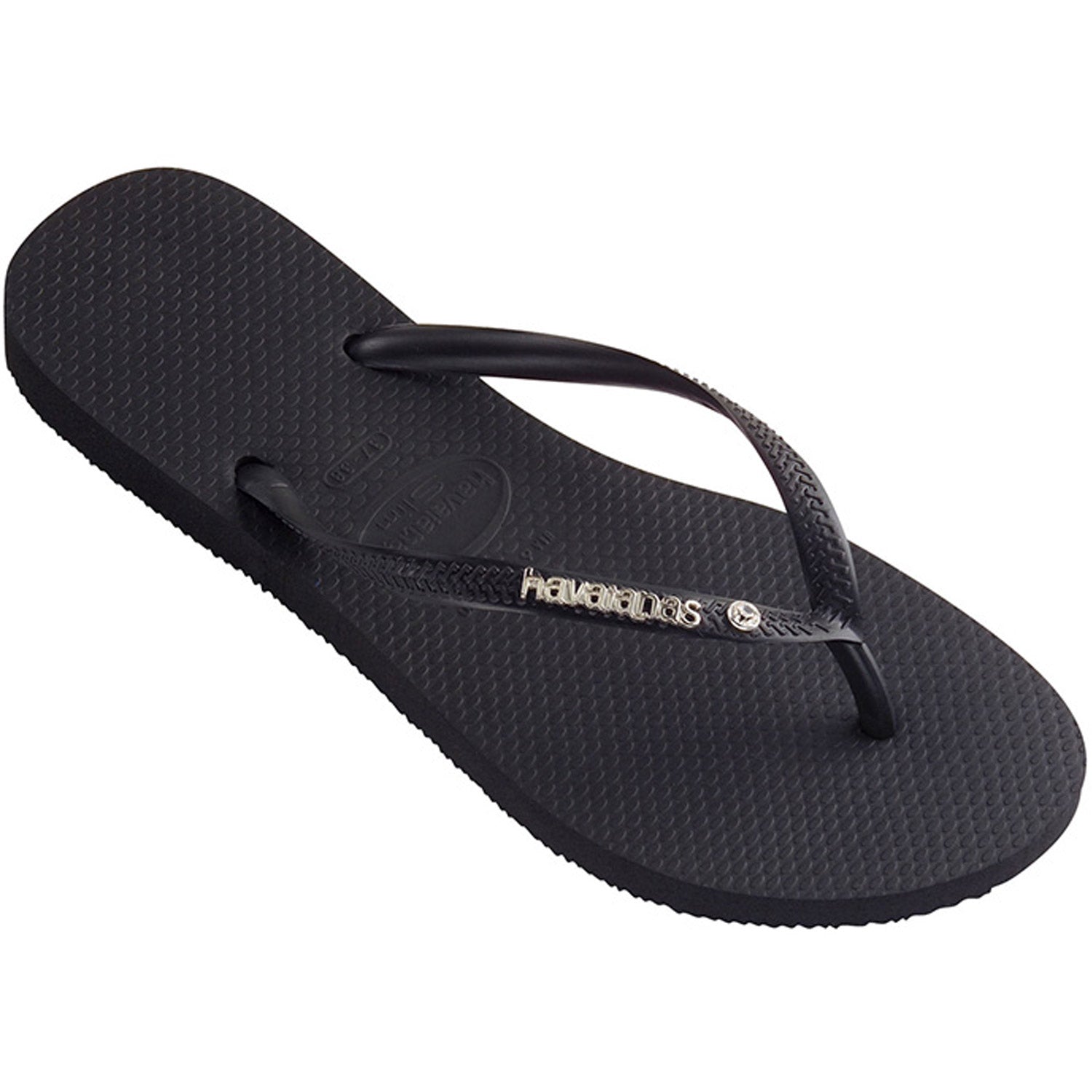 Slim Metal Logo Thongs Crystal Black