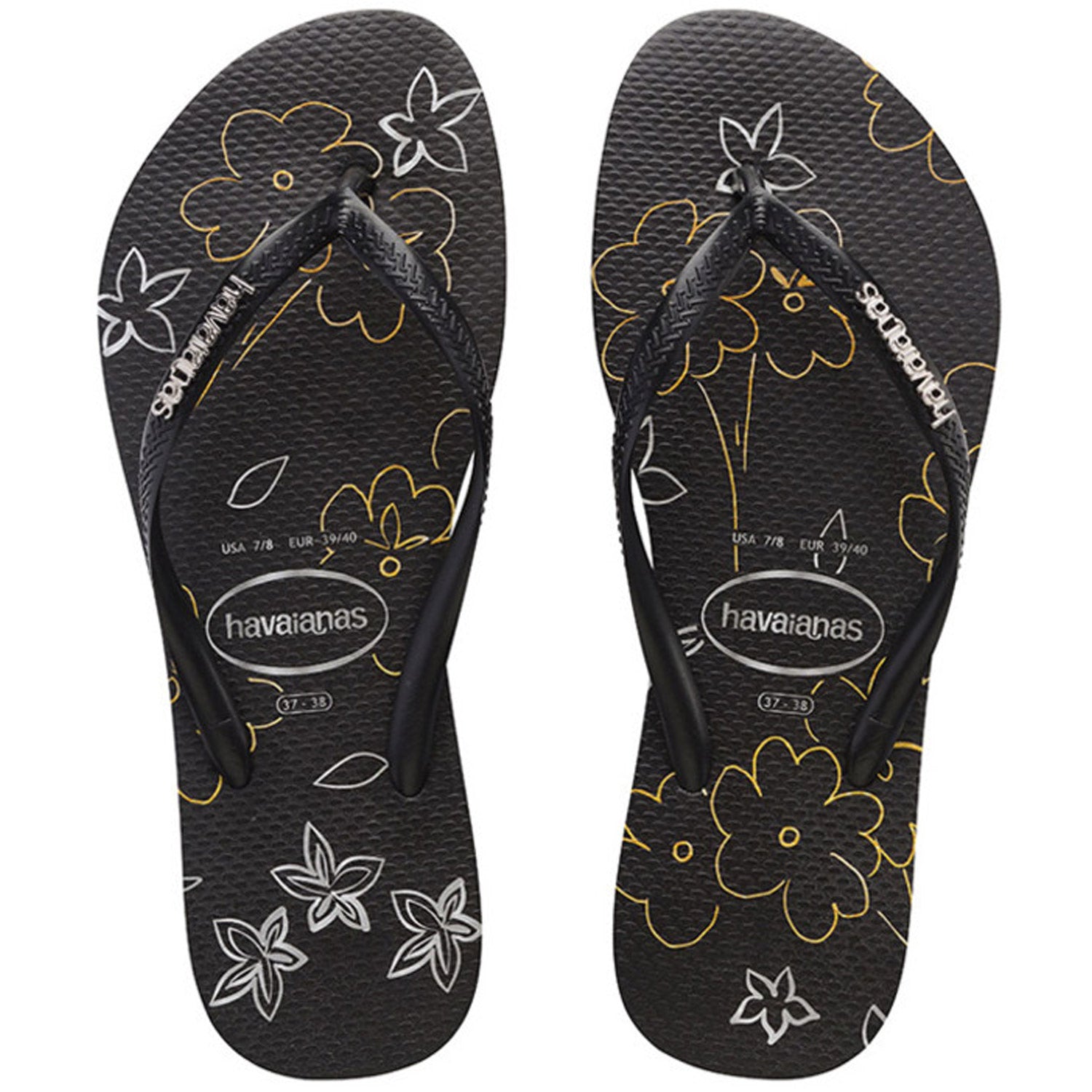 Slim Metal Logo Print Thongs Black Black