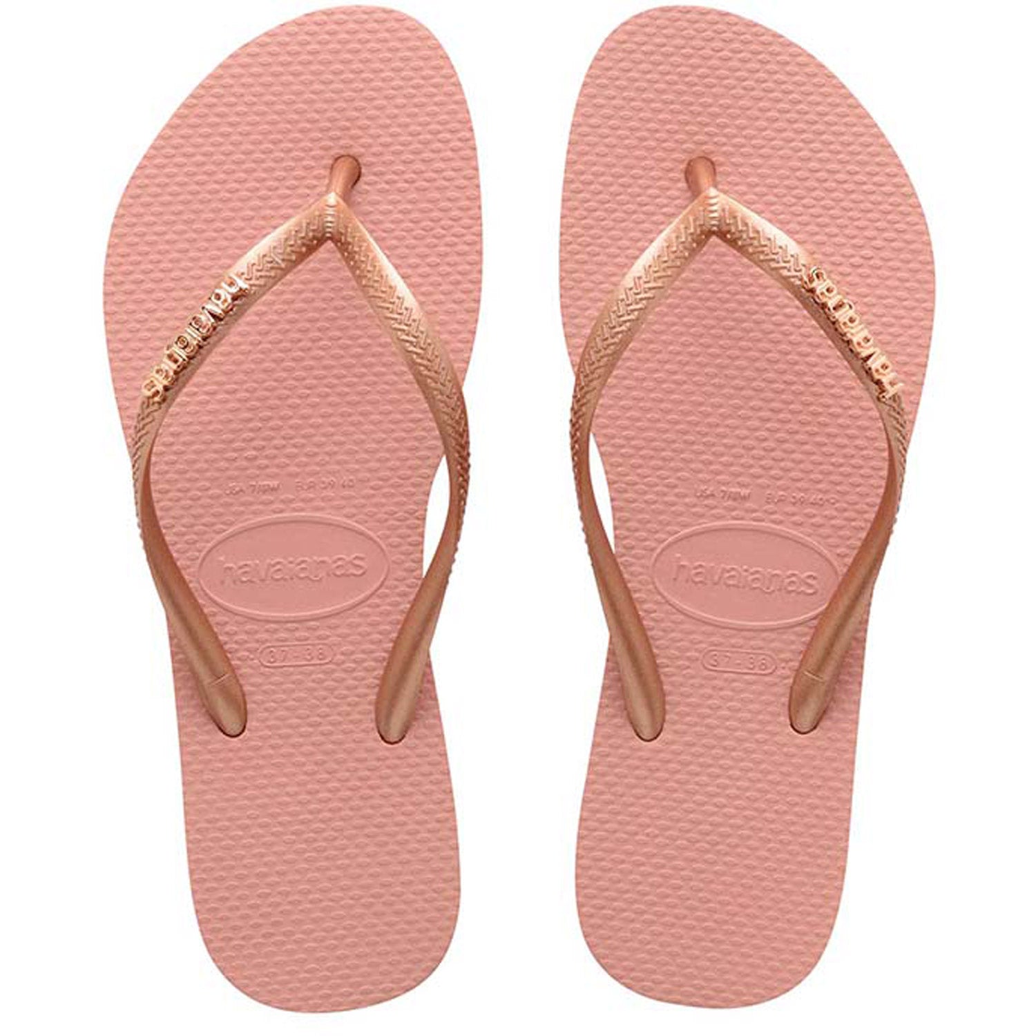 Slim Metal Logo Thongs Rose Nude Rose Gold