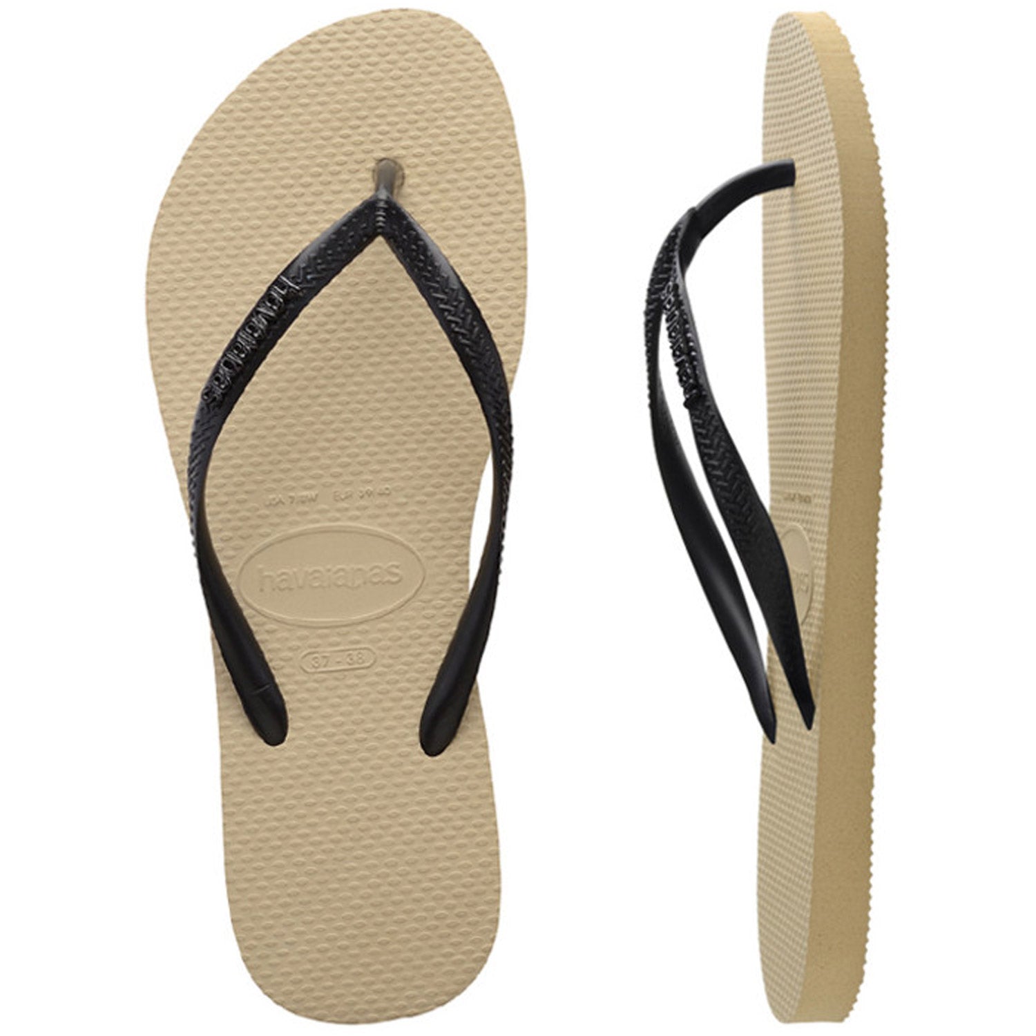 Slim Metal Logo Thongs Sand Grey Black