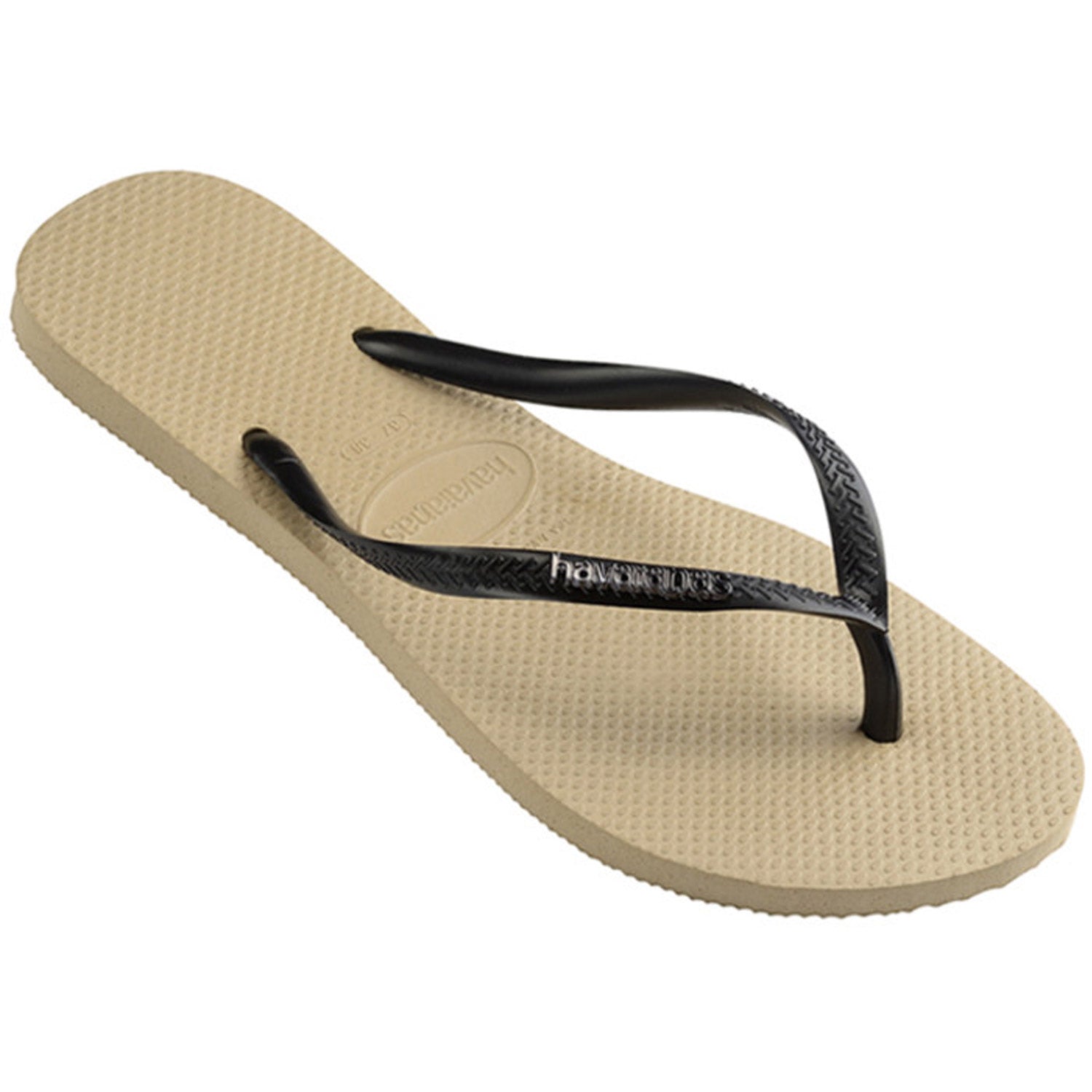 Slim Metal Logo Thongs Sand Grey Black