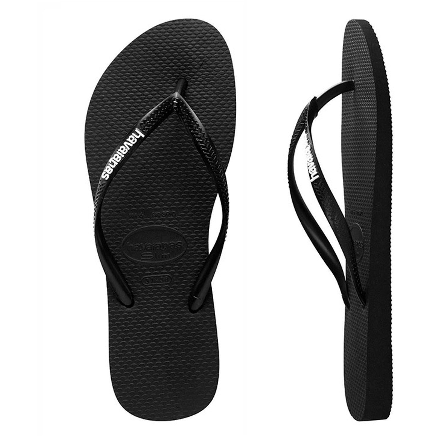 Slim Rubber Logo Thongs Black White
