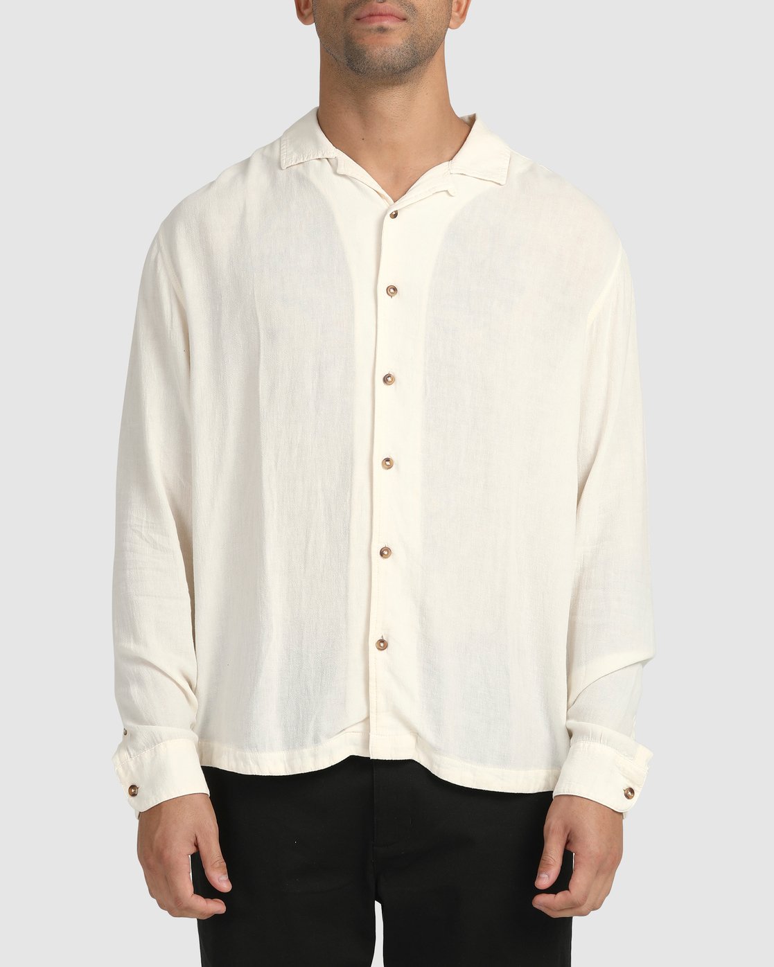 RVCA Beat Long Sleeve Button-Down Shirt Natural