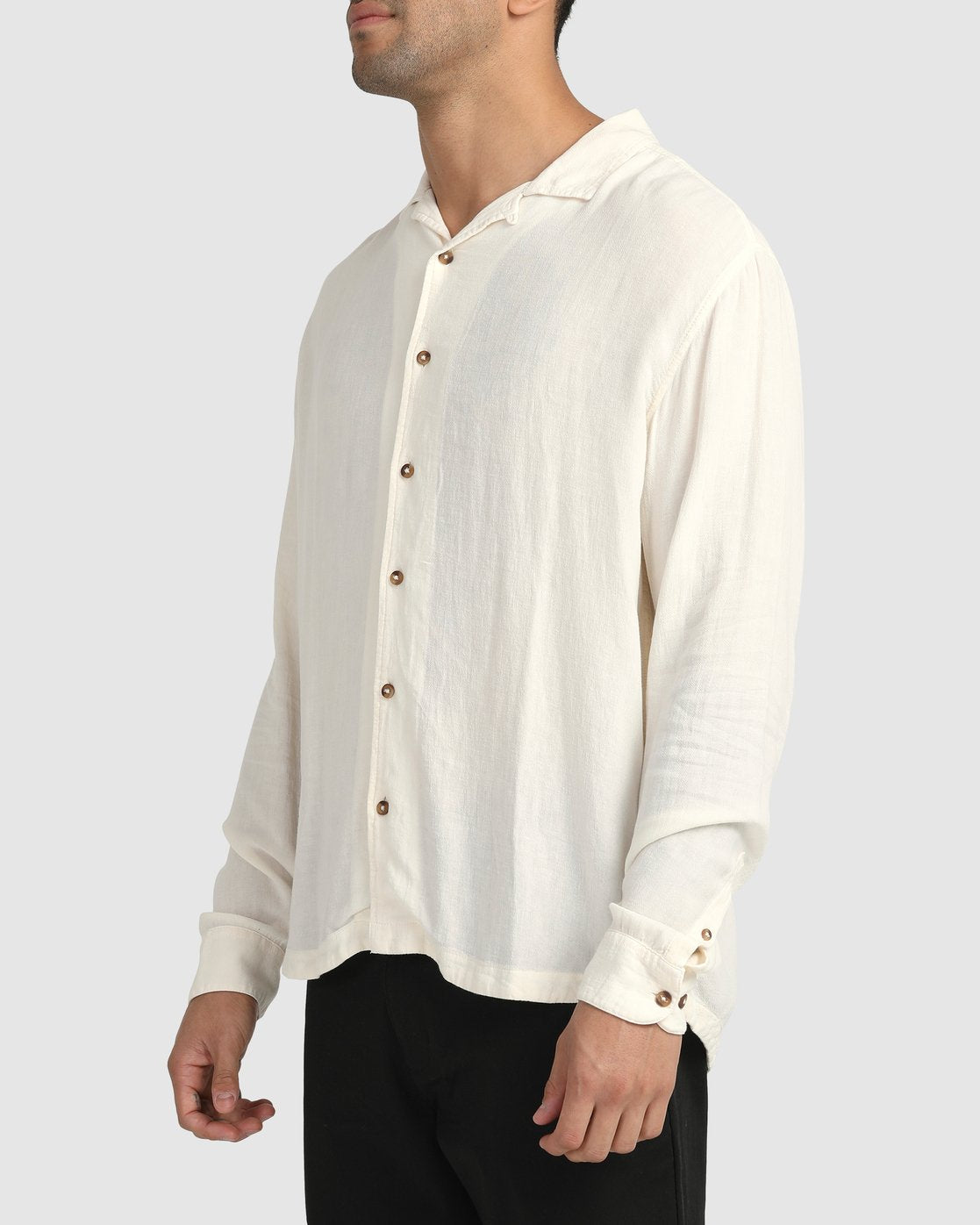 RVCA Beat Long Sleeve Button-Down Shirt Natural