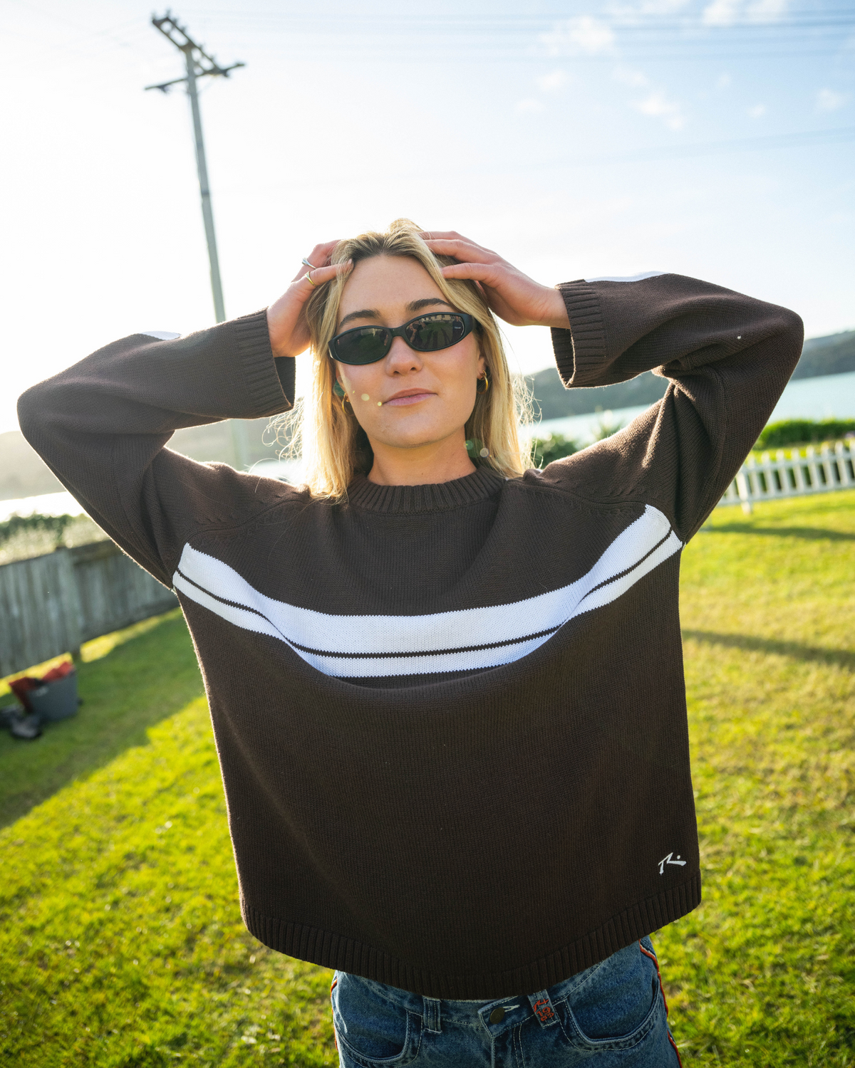White Lines Oversized Crew Neck Knit