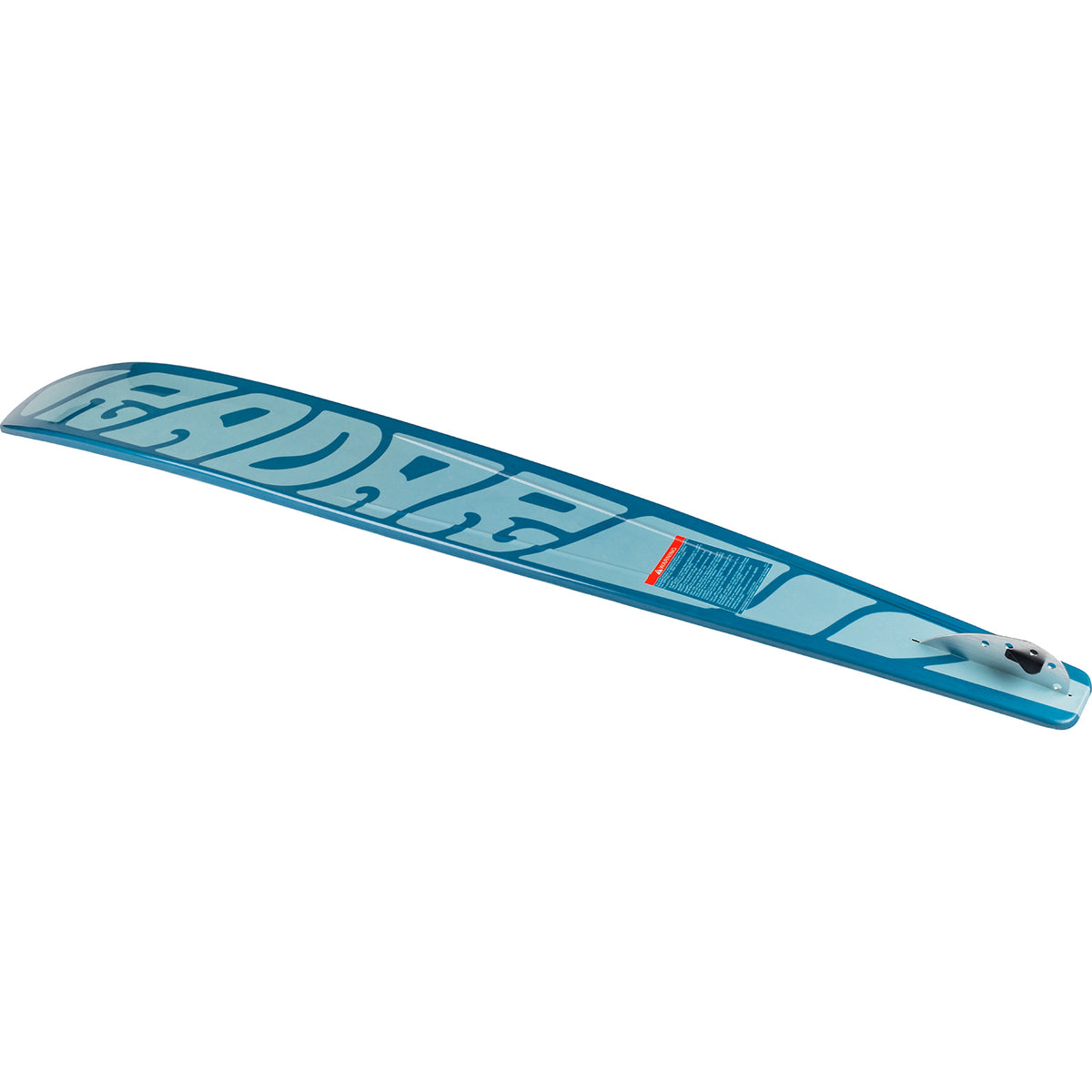 Blue ski with branding on a white background