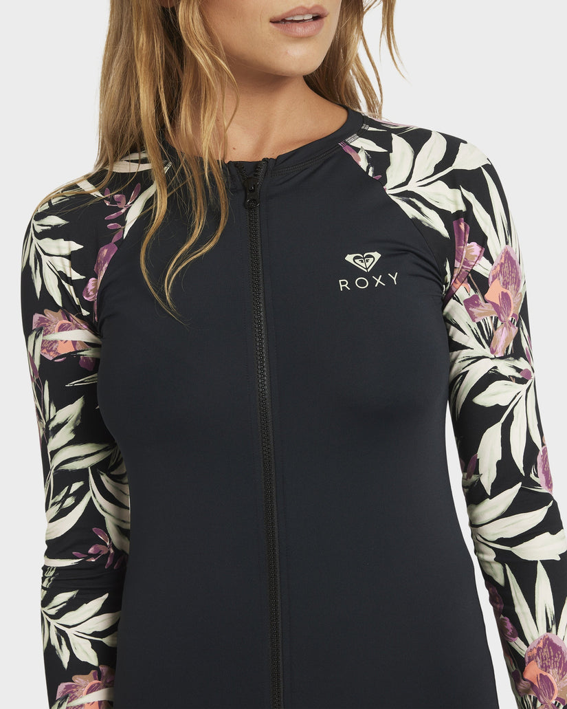 Women Windswept Floral Full Zip Long Sleeve Rash Vest