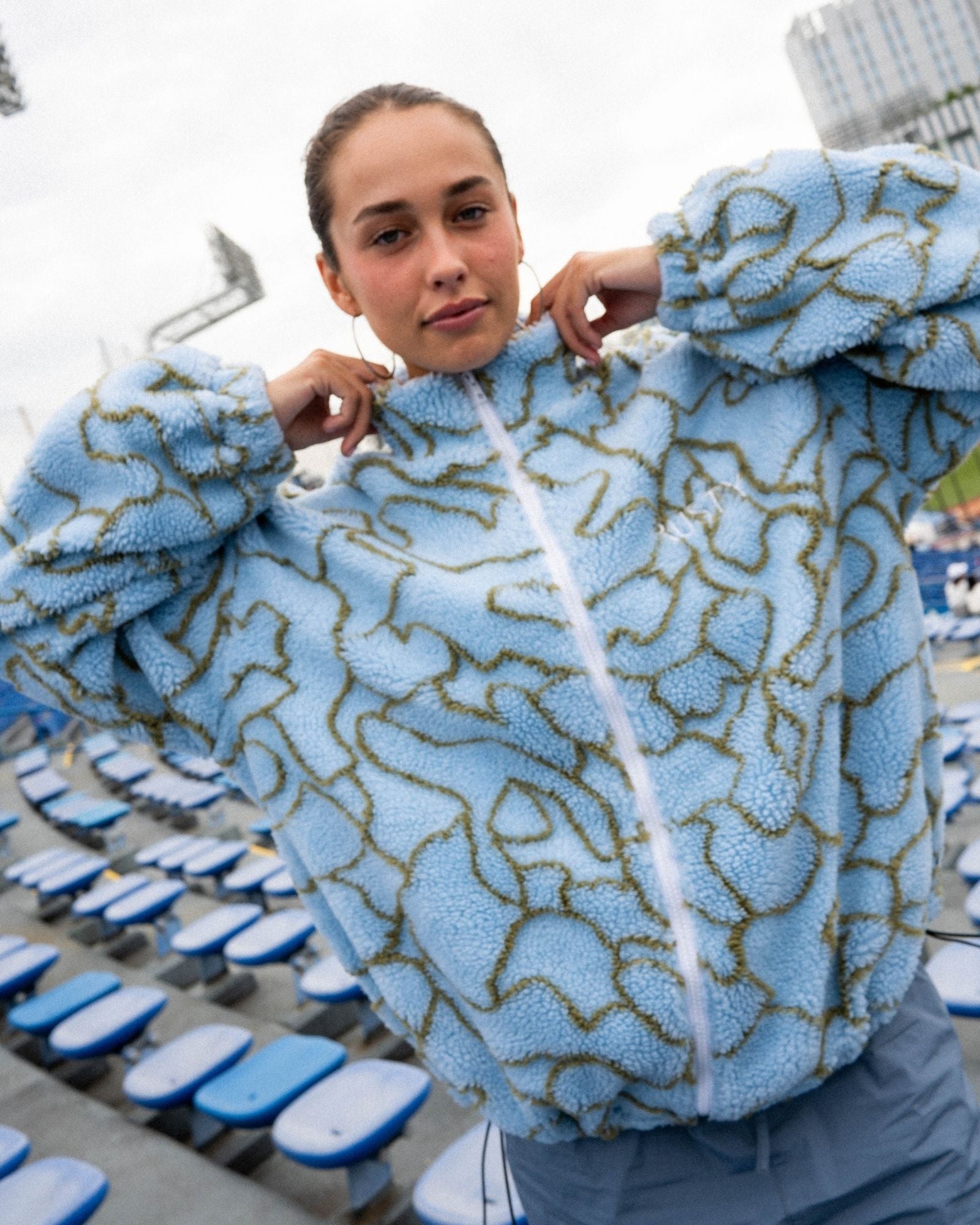 Low Tides Printed Zip Through Sherpa Fleece