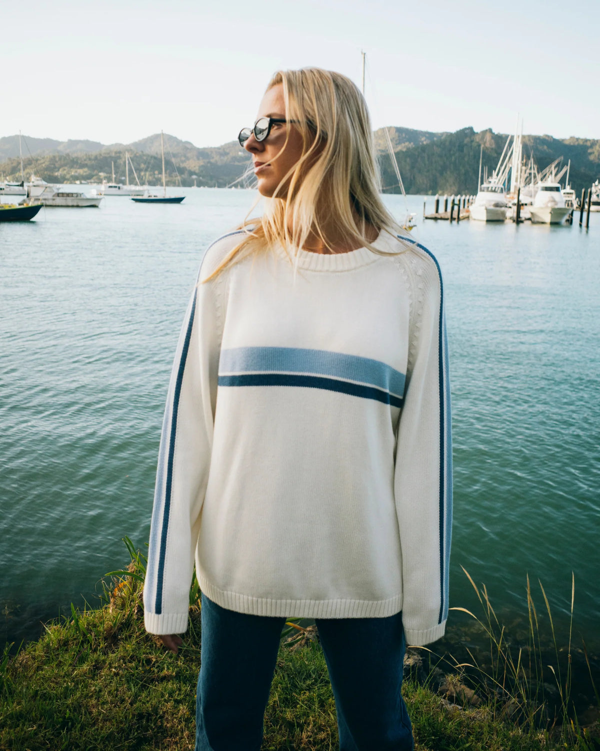 White Lines Oversized Crew Neck Knit