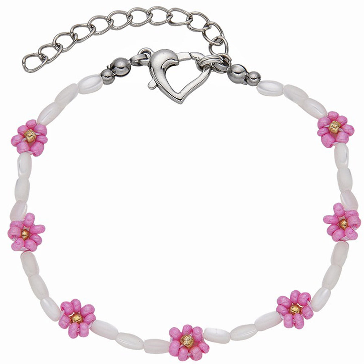 Mother Of Pearl &amp; Pink Daisy Anklet