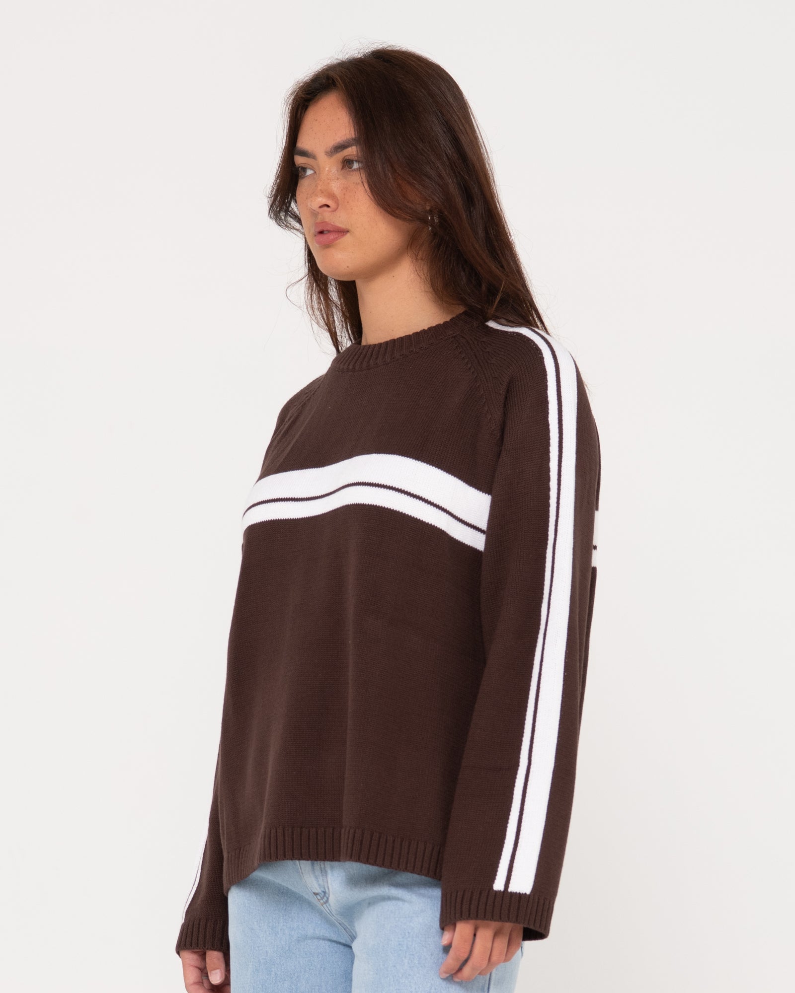 White Lines Oversized Crew Neck Knit
