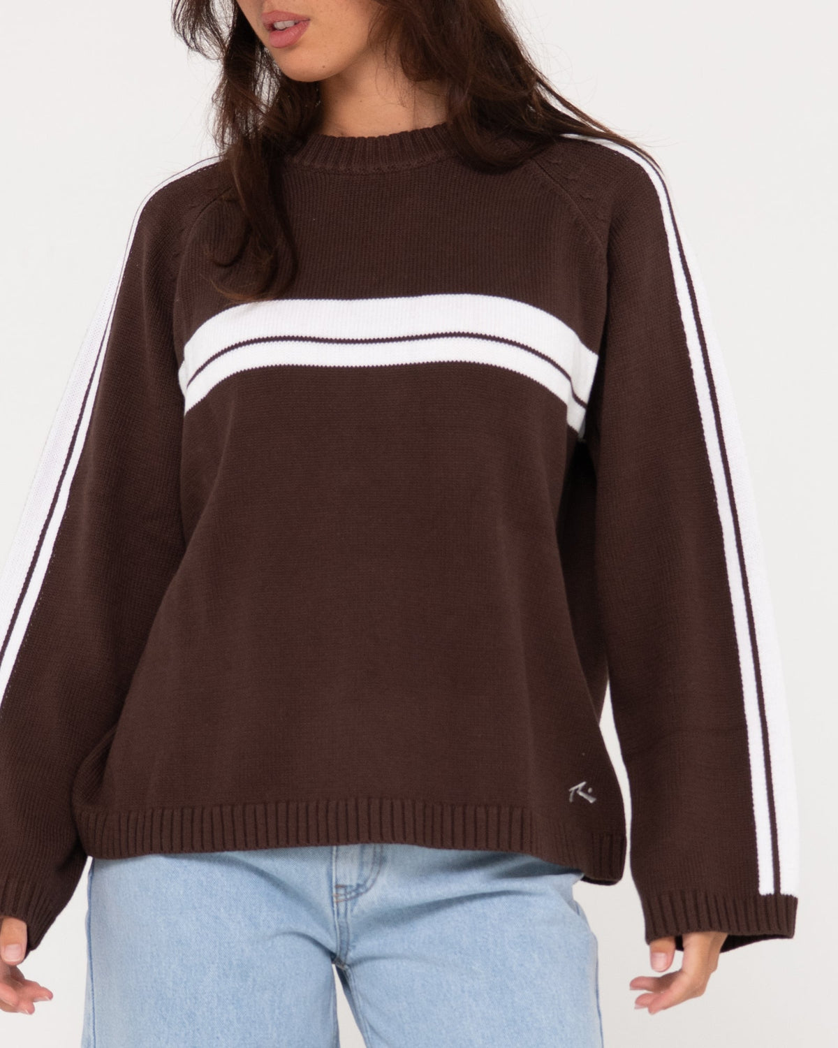 White Lines Oversized Crew Neck Knit