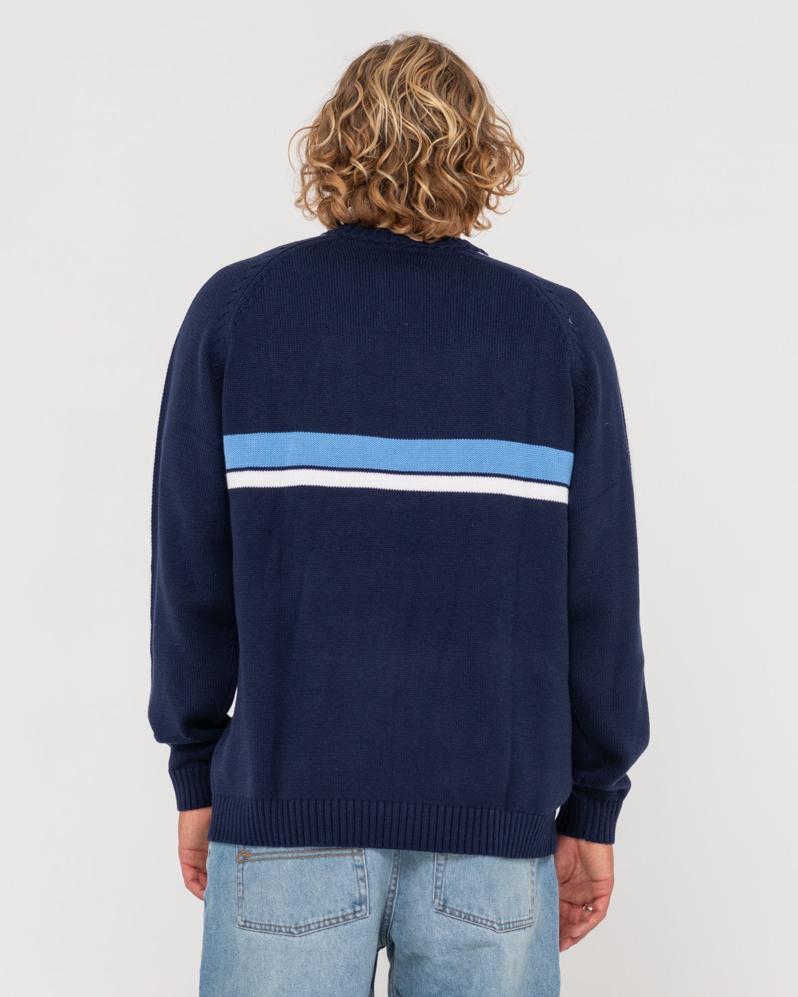 White Lines Crew Neck Knit Sweater