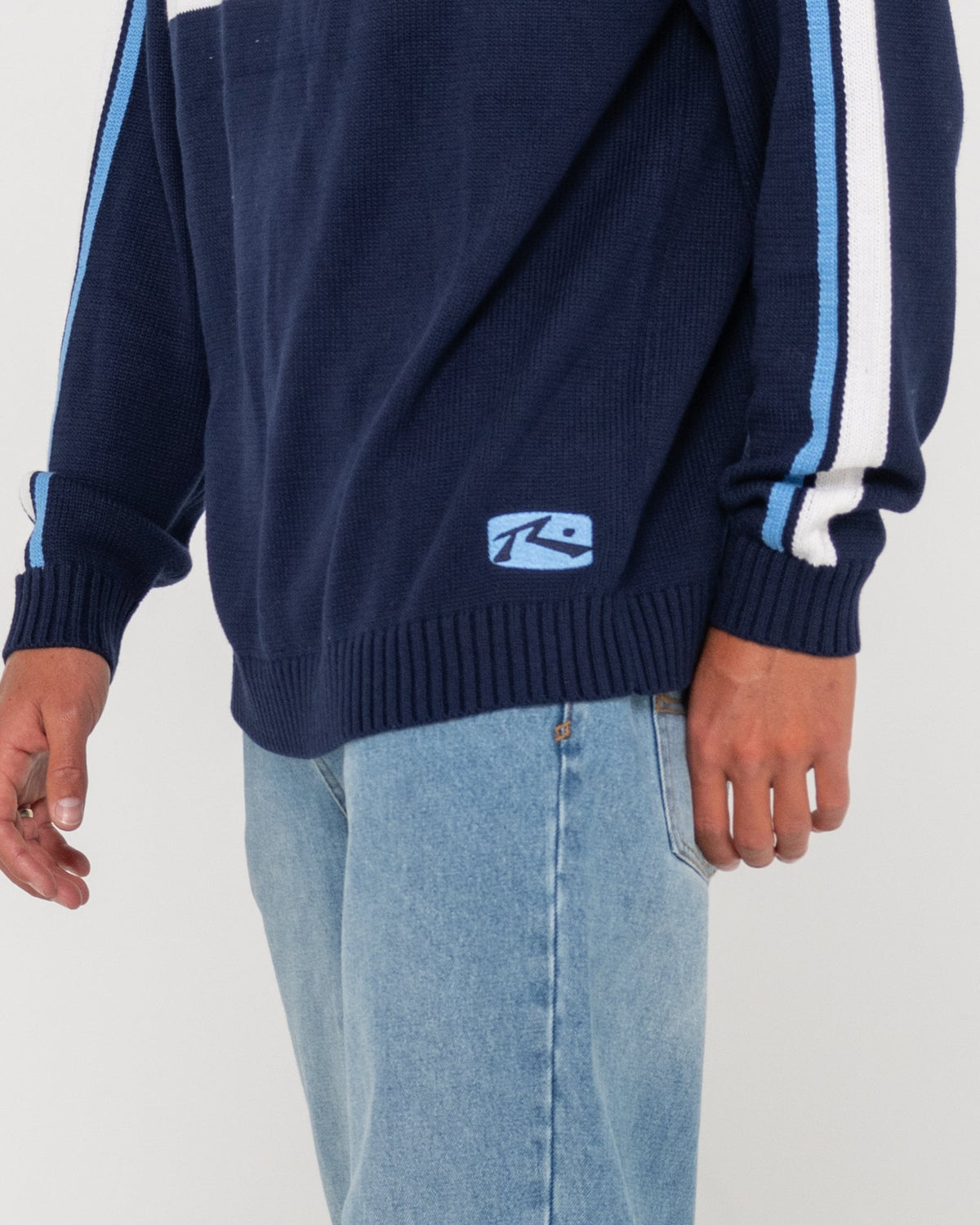 White Lines Crew Neck Knit Sweater