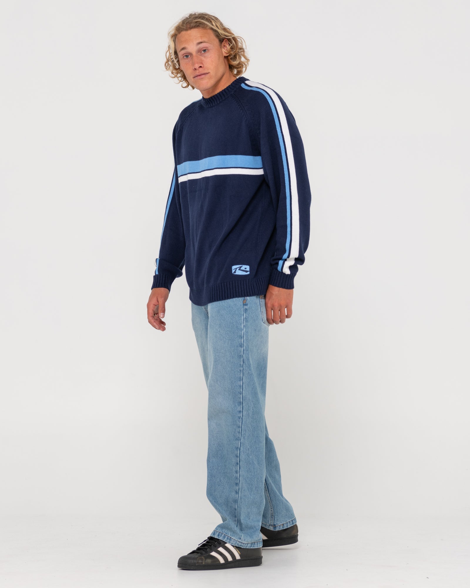 White Lines Crew Neck Knit Sweater