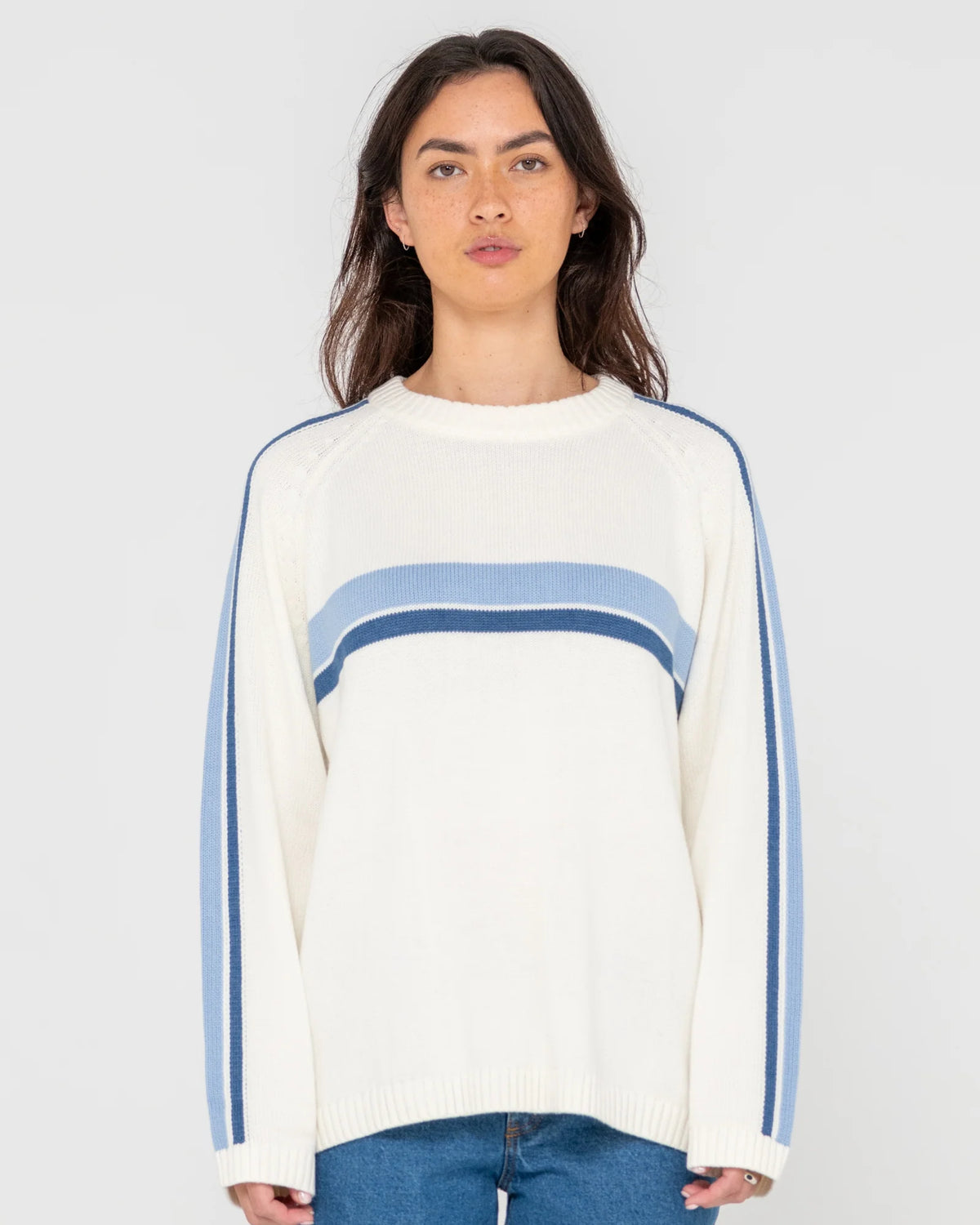 White Lines Oversized Crew Neck Knit