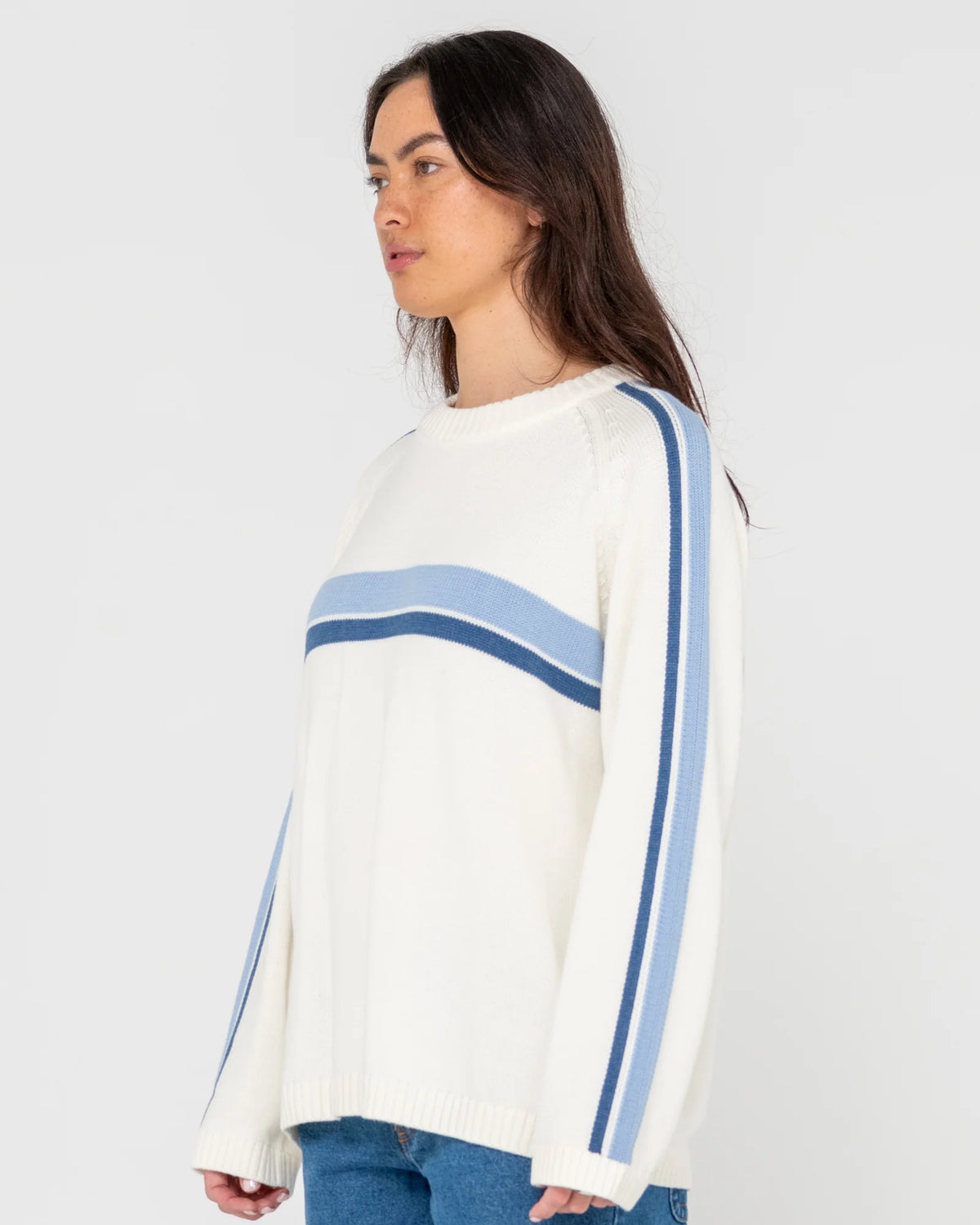 White Lines Oversized Crew Neck Knit