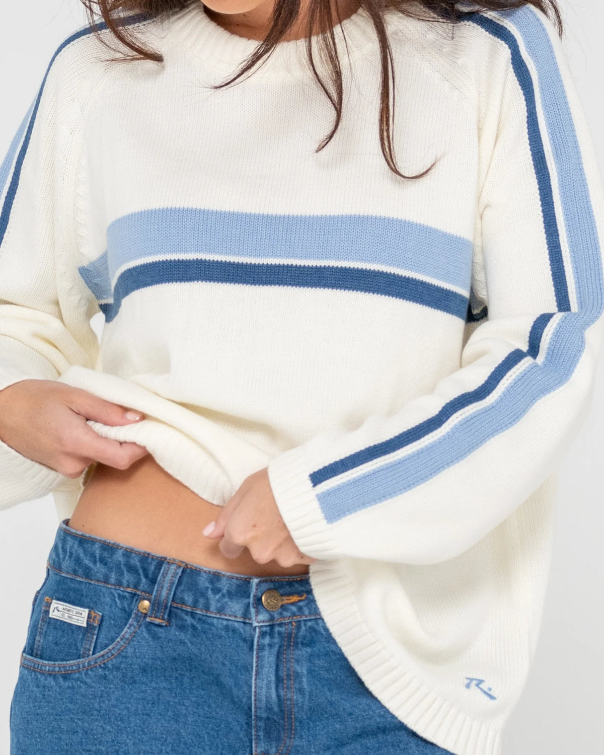 White Lines Oversized Crew Neck Knit