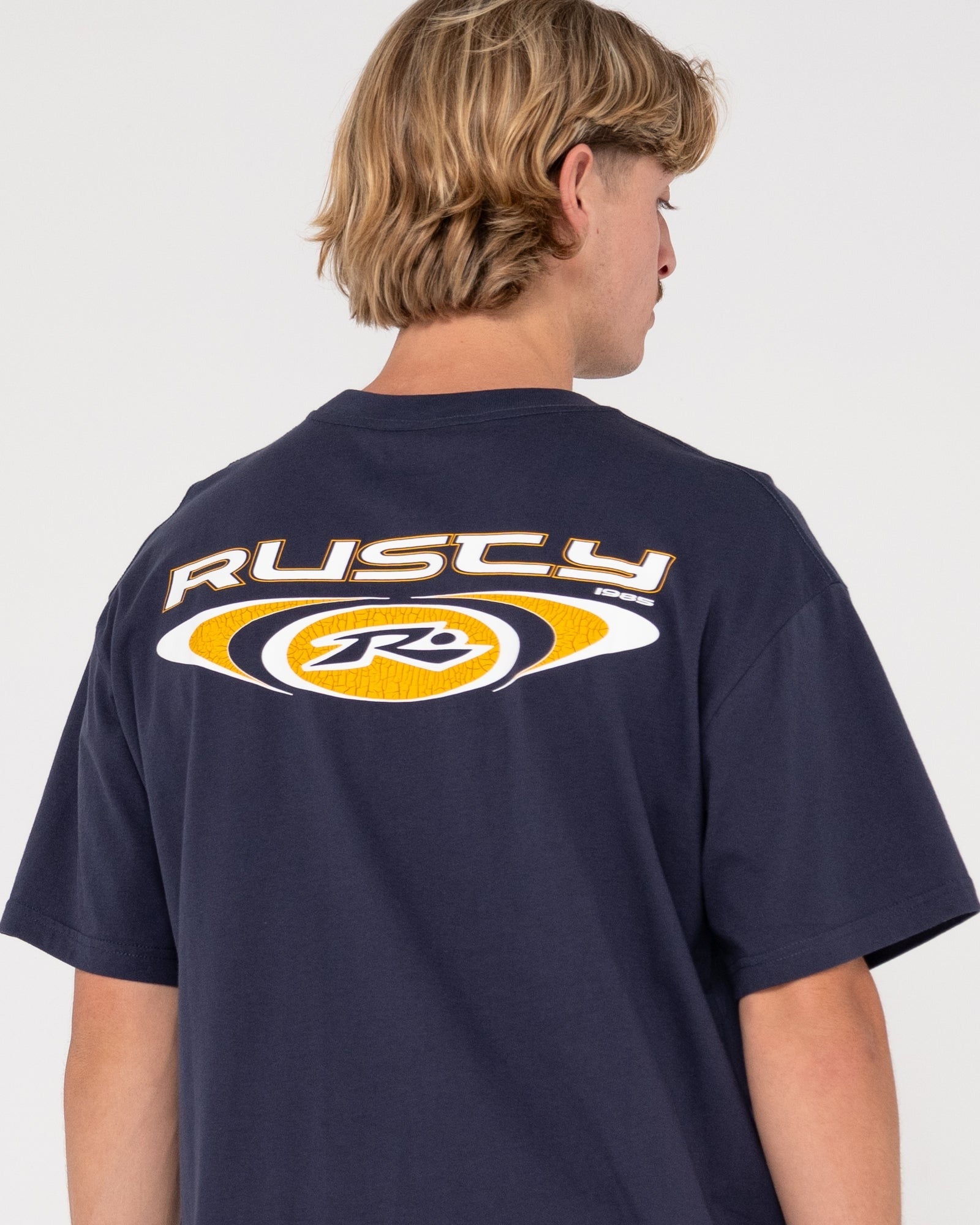 Rusty Irie Eye Oversized Short Sleeve Graphic Tee Navy Blue