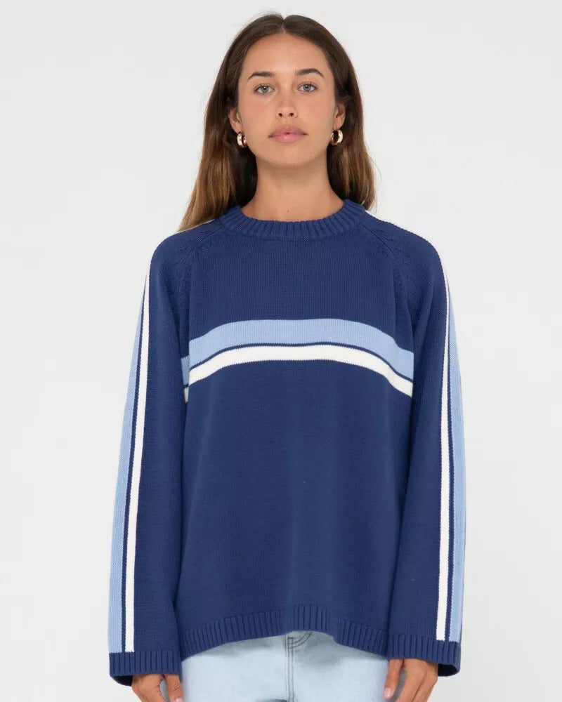 White Lines Oversized Crew Neck Knit