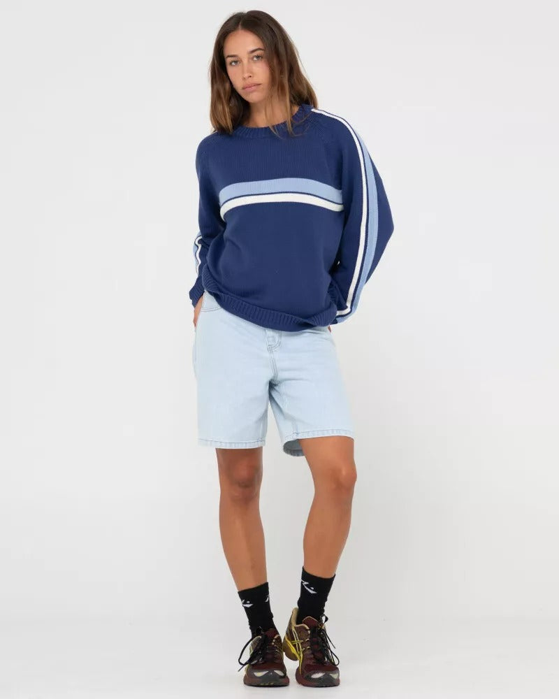 White Lines Oversized Crew Neck Knit