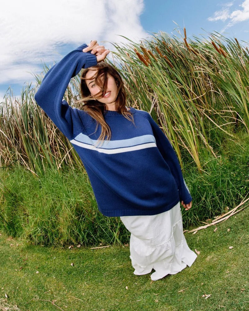 White Lines Oversized Crew Neck Knit