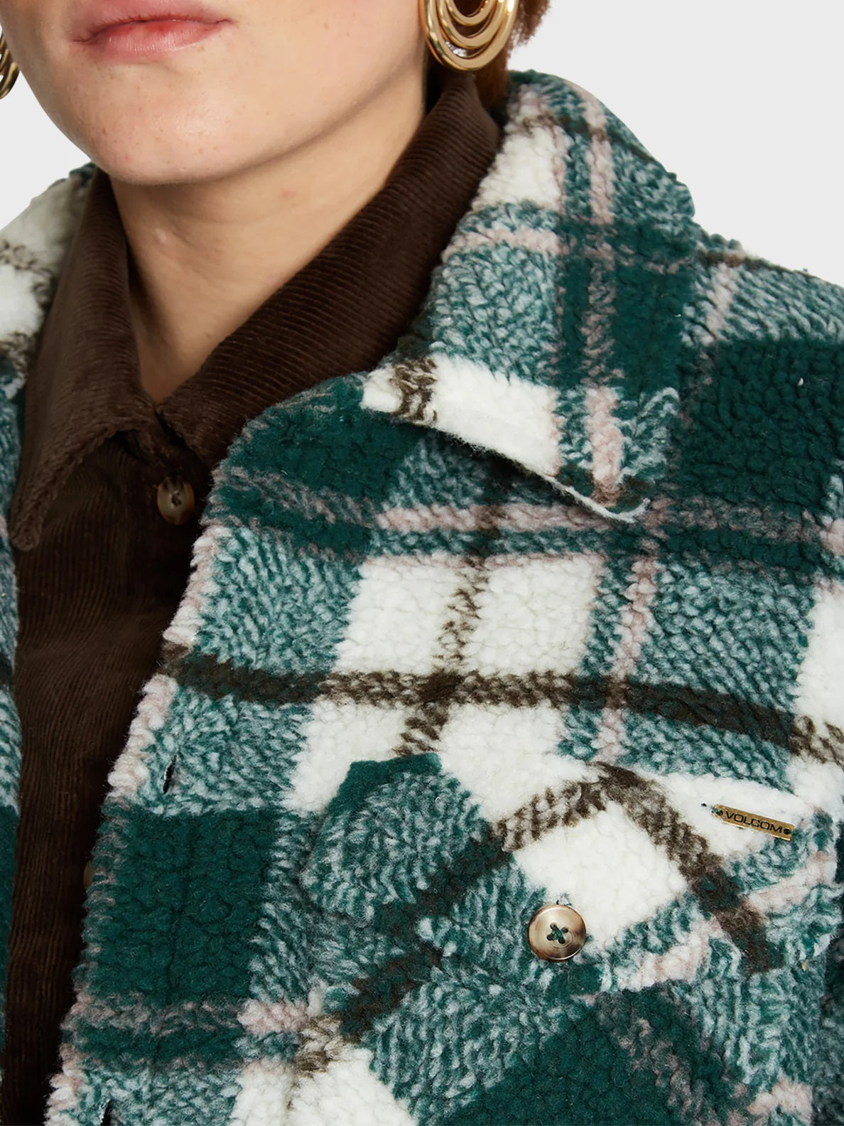 Volcom Silent Sherpa Plaid Jacket Dark Pine