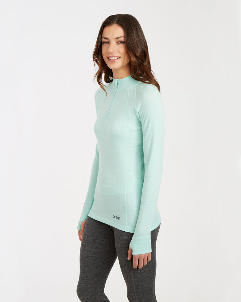 XTM LADIES MERINO WOOL THERMAL ZIP-NECK SKIVVY YUCCA