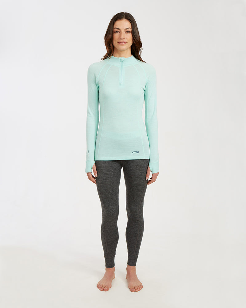 XTM LADIES MERINO WOOL THERMAL ZIP-NECK SKIVVY YUCCA
