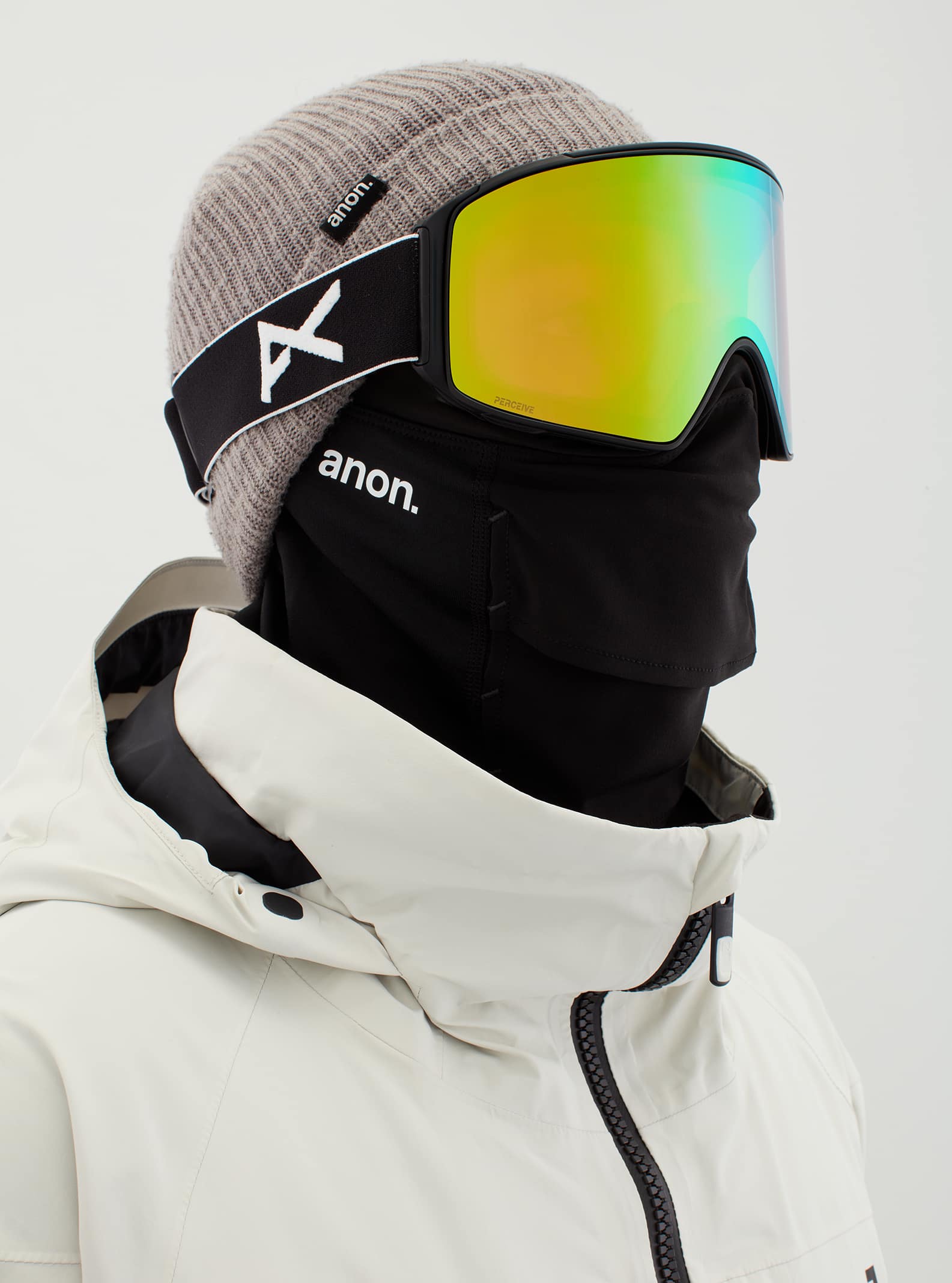 Anon Anon M4 Goggles Cylindrical + Bonus Lens + MFI® Face Mask - Low Bridge Fit Frame: black, lens: perceive variable green (22% / s2), spare lens: perceive cloudy pink (53% / s1)