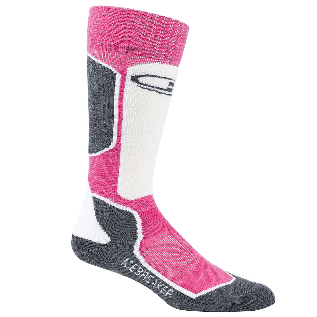 Icebreaker Ski+ Light Over the Calf Womens Sock 2018 Pop Pink/Stealth/Snow