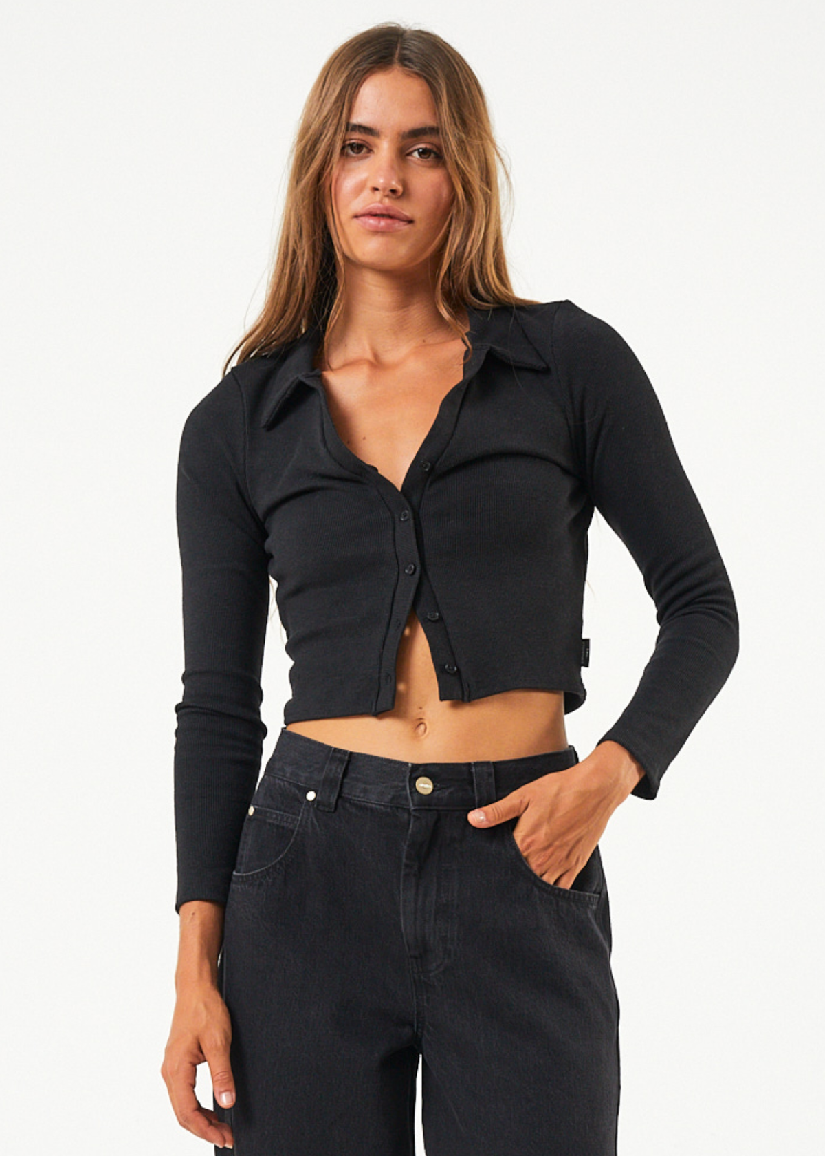 Eliza Hemp Ribbed Long Sleeve Shirt - Black