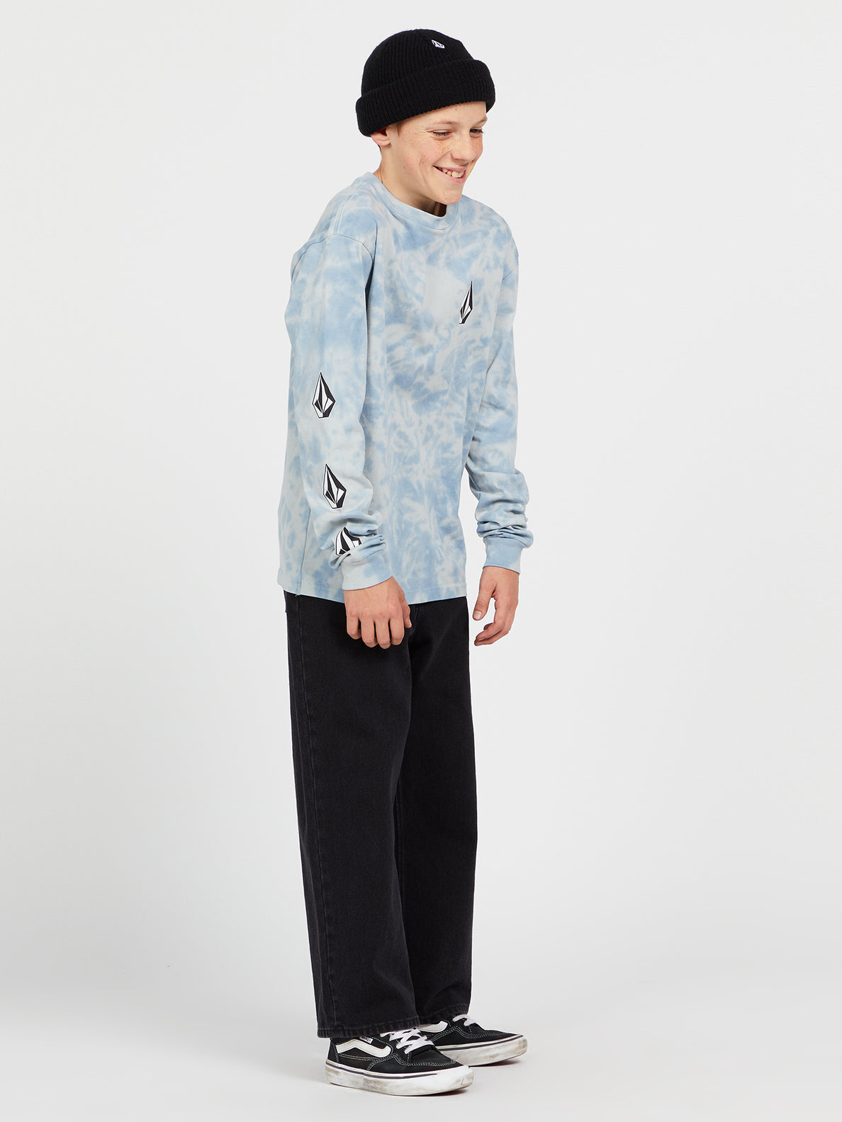 Boys Youth Iconic Stone Dye Long Sleeve Tee - Slate Blue