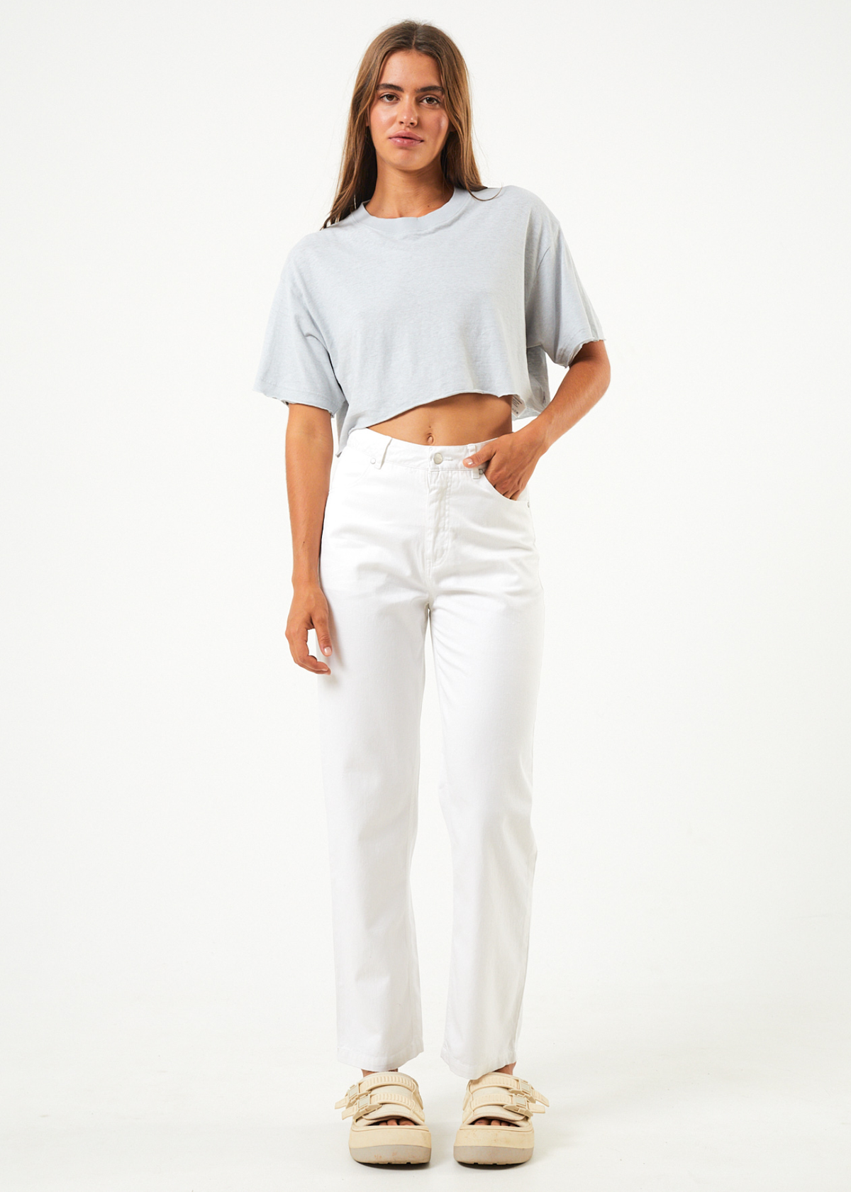 Afends Shelby  - Hemp Twill High Waist Wide Leg Pant White