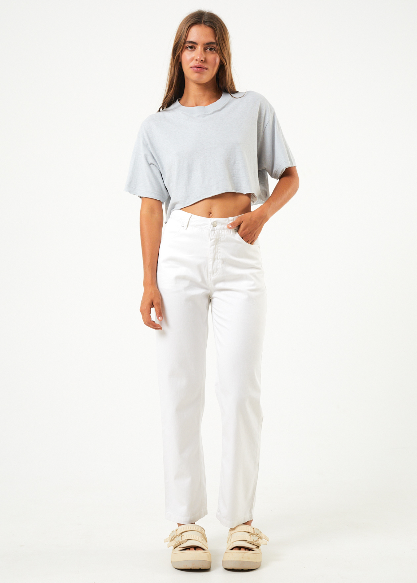 Afends Shelby  - Hemp Twill High Waist Wide Leg Pant White