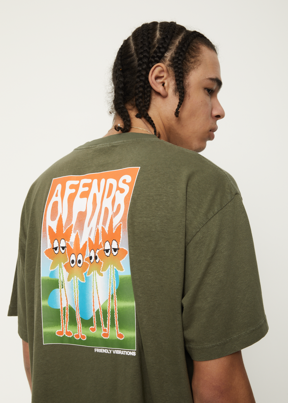 Vibrations  - Hemp Boxy Graphic T-Shirt - Cypress