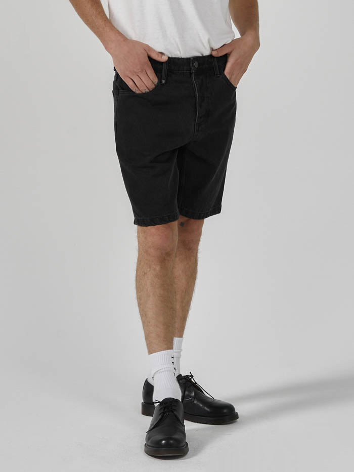 Chopped Hem Denim Short - Aged Black