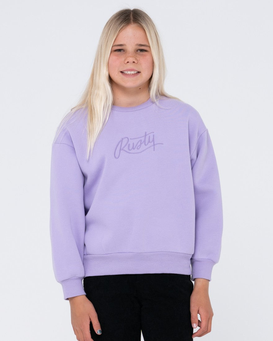 Rusty Script Oversize Crew Fleece Girls