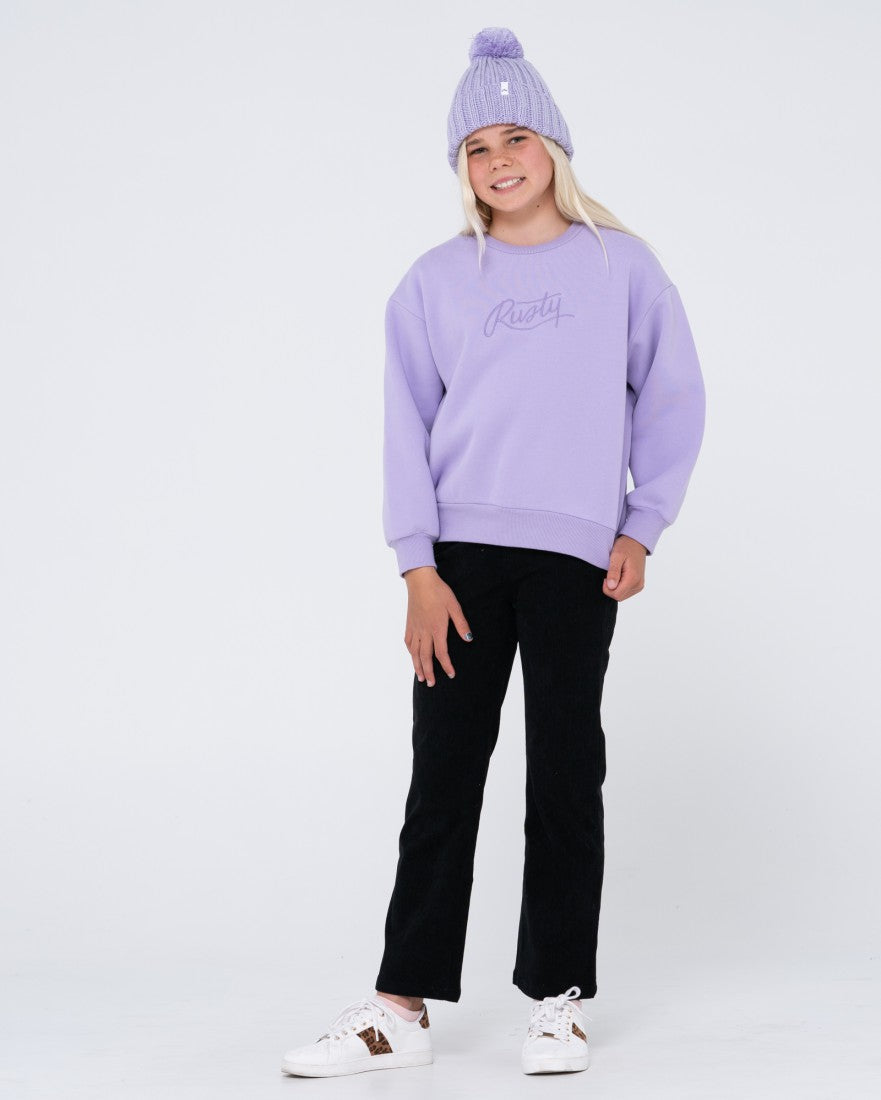 Rusty Script Oversize Crew Fleece Girls