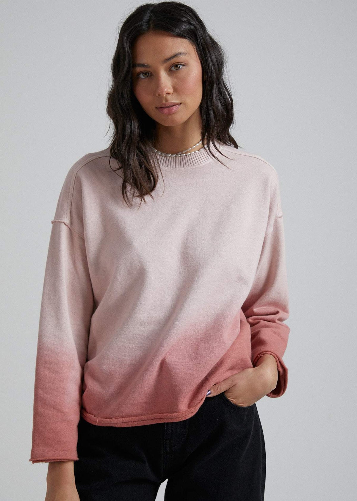 Afends Gretal  - Hemp Oversized Crew Neck - Ash Pink Dip Dye Ash pink dip dye