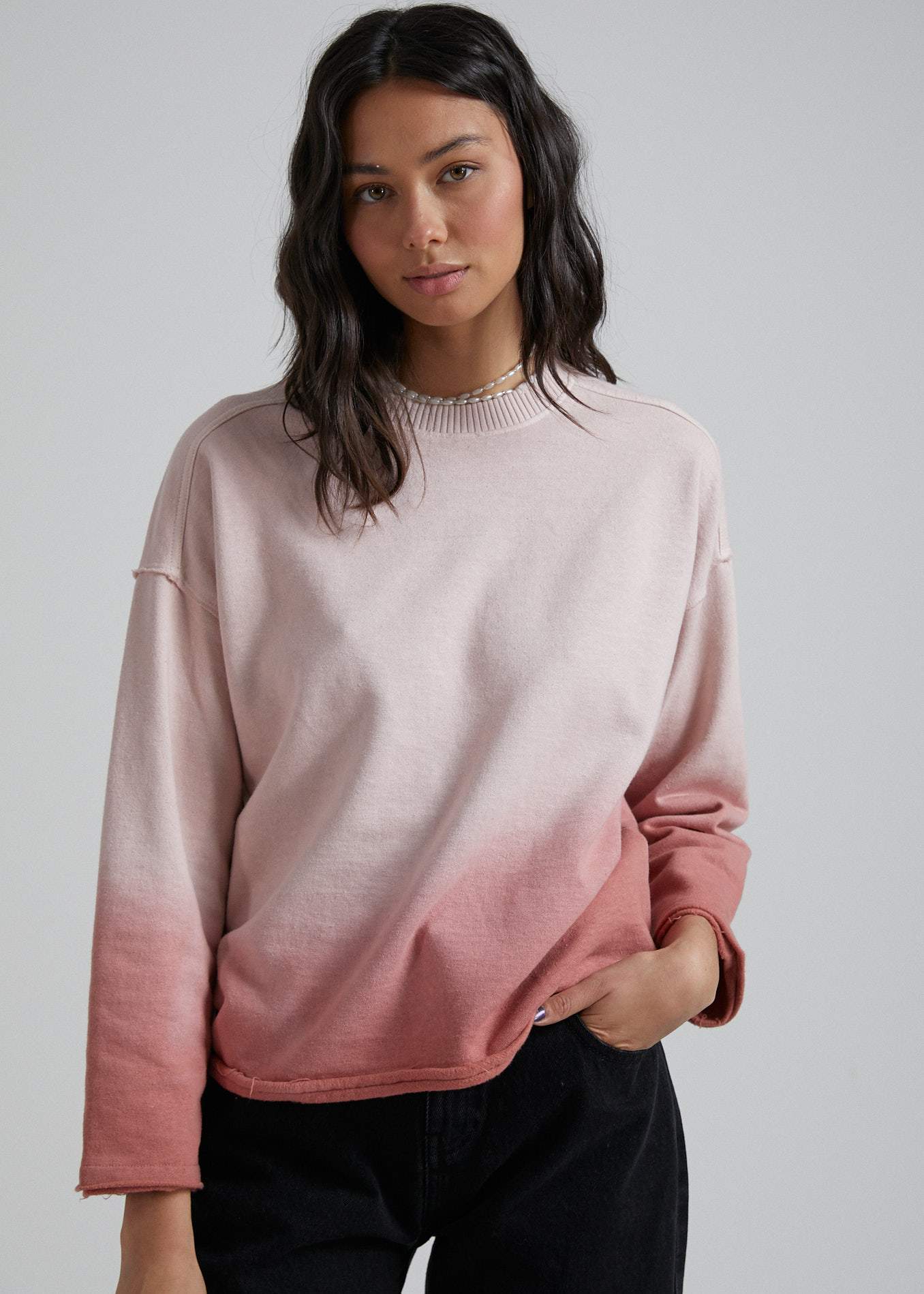 Afends Gretal  - Hemp Oversized Crew Neck - Ash Pink Dip Dye Ash pink dip dye