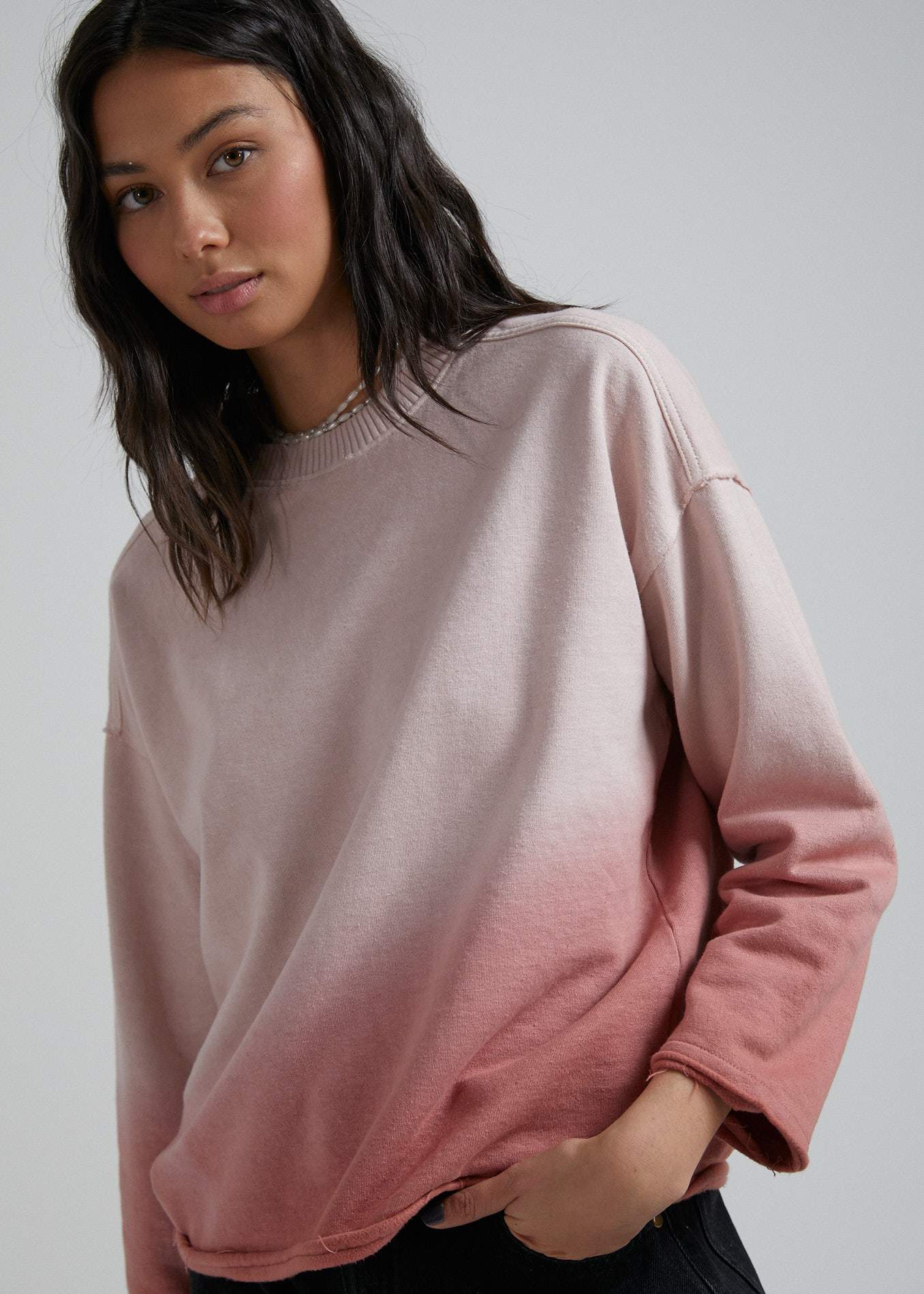 Afends Gretal  - Hemp Oversized Crew Neck - Ash Pink Dip Dye Ash pink dip dye