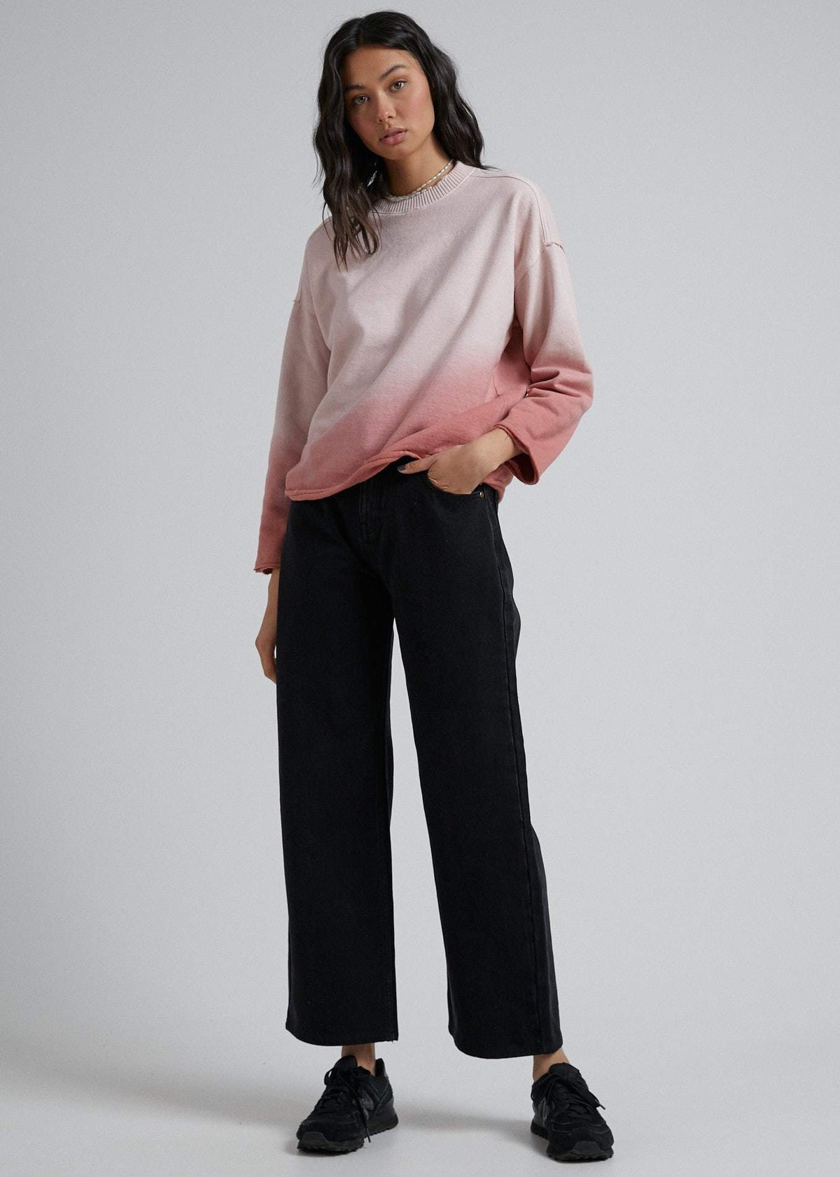 Afends Gretal  - Hemp Oversized Crew Neck - Ash Pink Dip Dye Ash pink dip dye