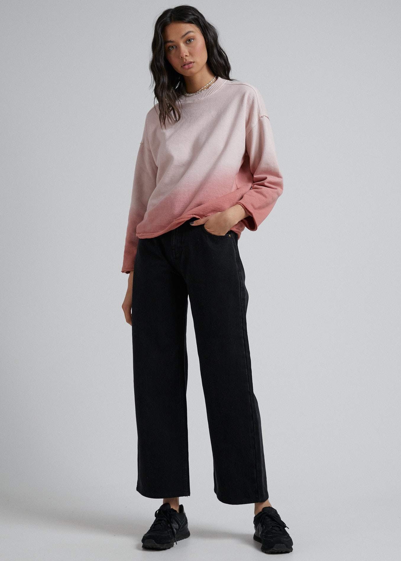 Afends Gretal  - Hemp Oversized Crew Neck - Ash Pink Dip Dye Ash pink dip dye