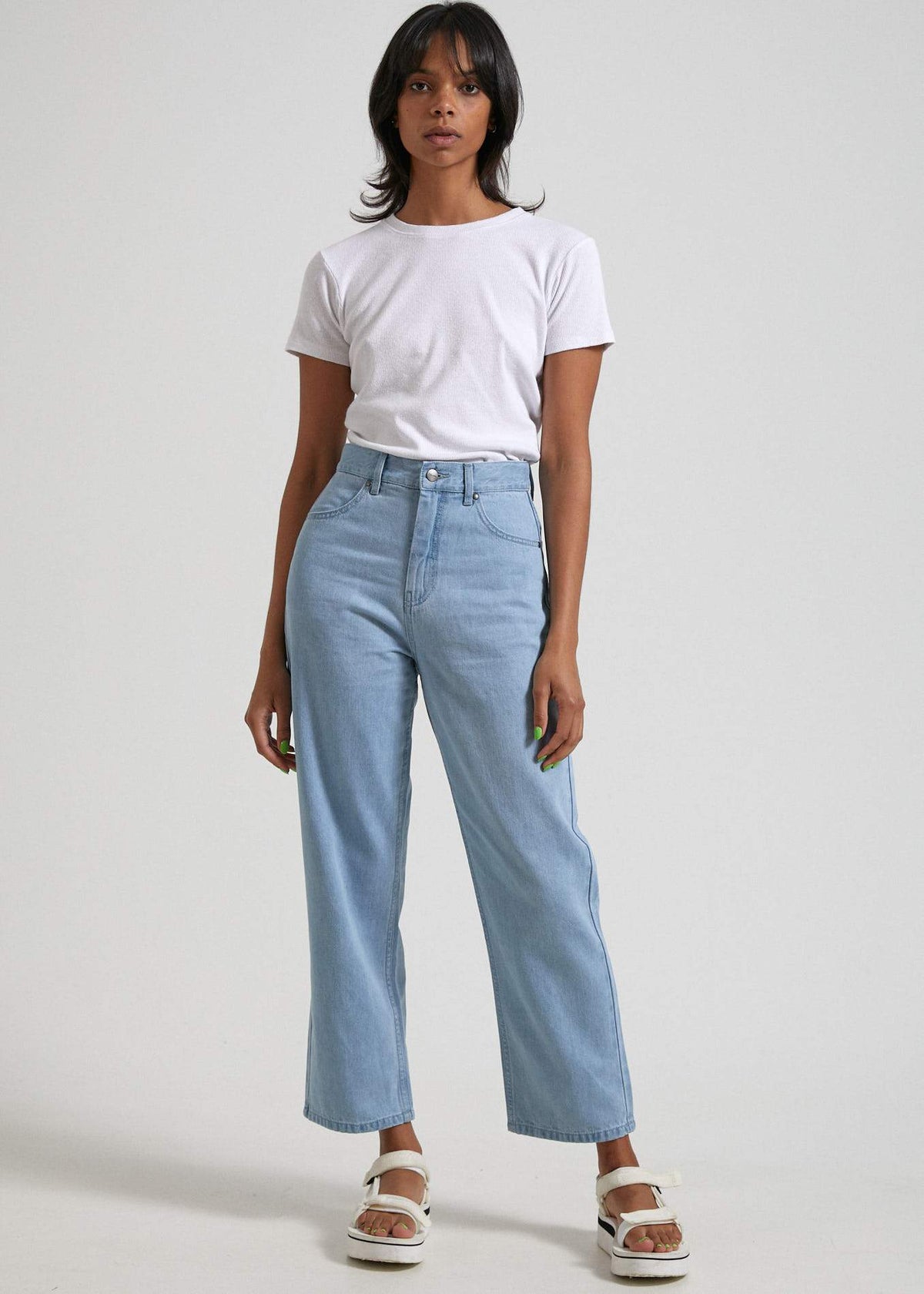 Afends Shelby  - Hemp Denim High Waist Wide Leg Jeans - Indigo Rinse Stone blue