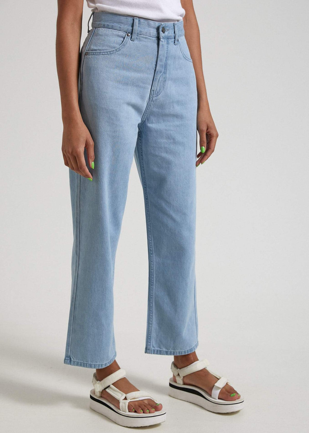 Afends Shelby  - Hemp Denim High Waist Wide Leg Jeans - Indigo Rinse Stone blue